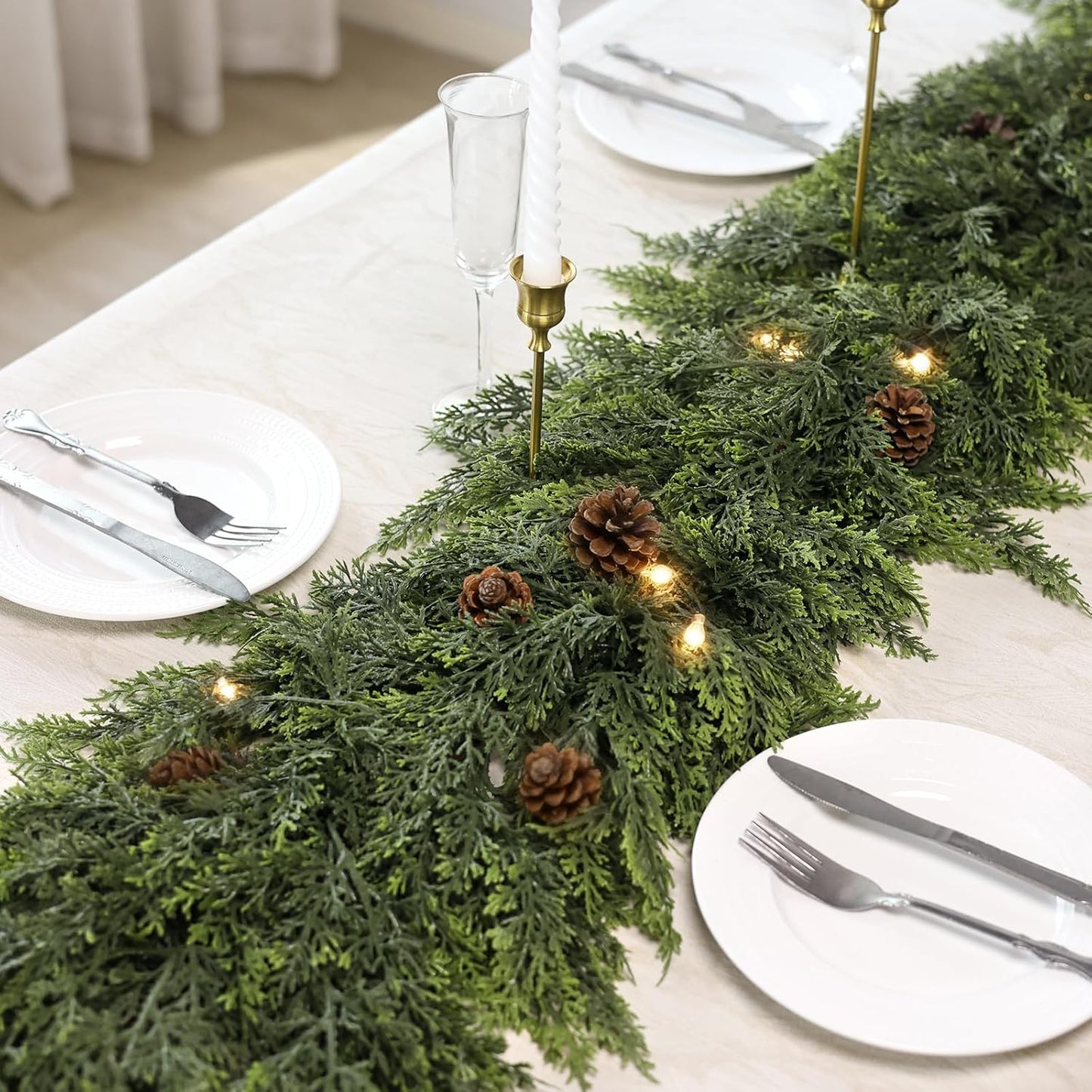 Real Touch Cedar Garland - Artificial Christmas Garlands Faux Green Cedar Fake Pine Needles Garland for Fireplace,Table, Stairs, Mantle, Window,Indoor Outdoor,Home,Holiday Decor(1 PCS,5 FT)