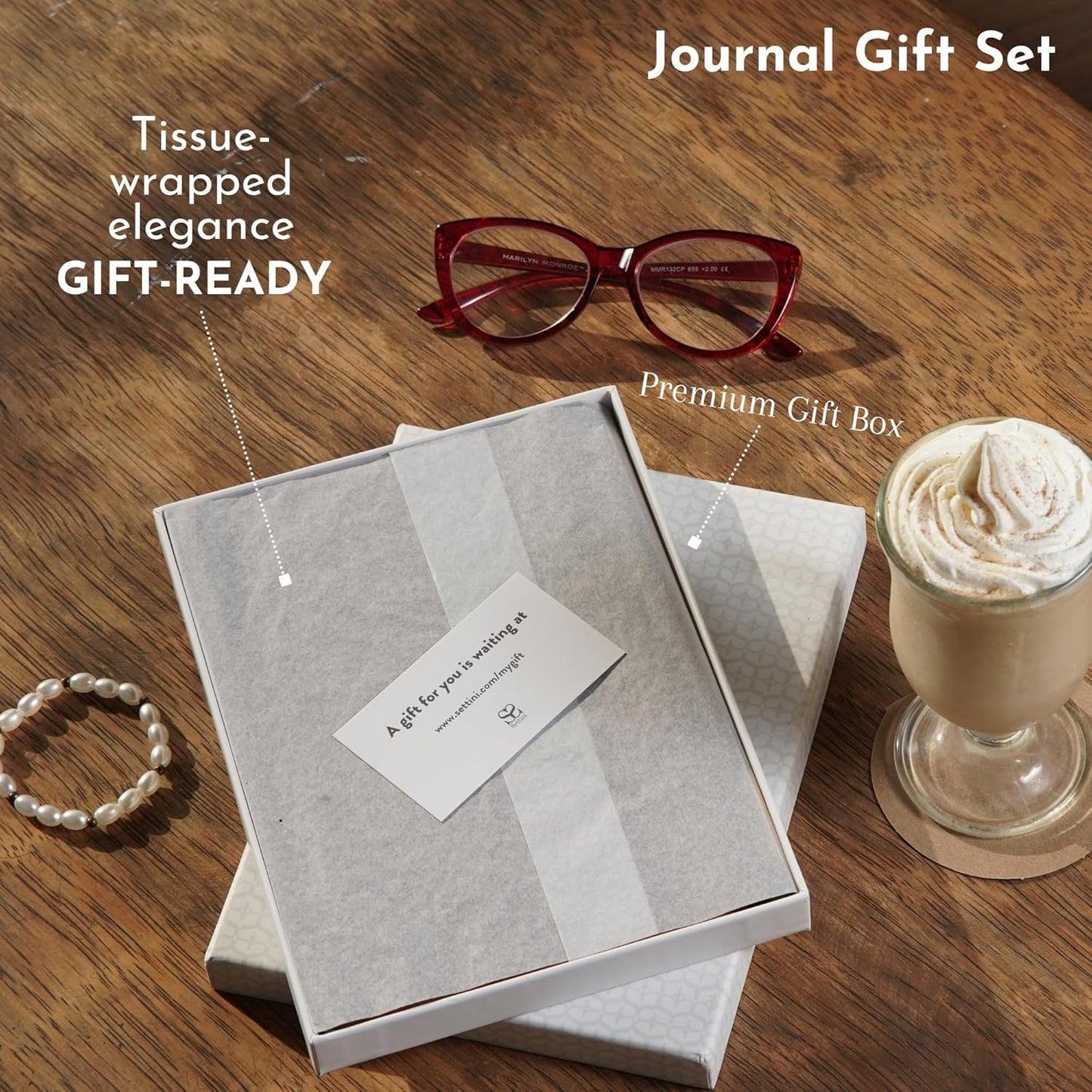 SETTINI® Lined Journal - Classic Journal for Writing Gift Set - Hardcover Vegan Leather, Includes Luxury Pen in a Unique Pen Holder, 192 Pages, 6 x 8.5 inches, Birthday Gift