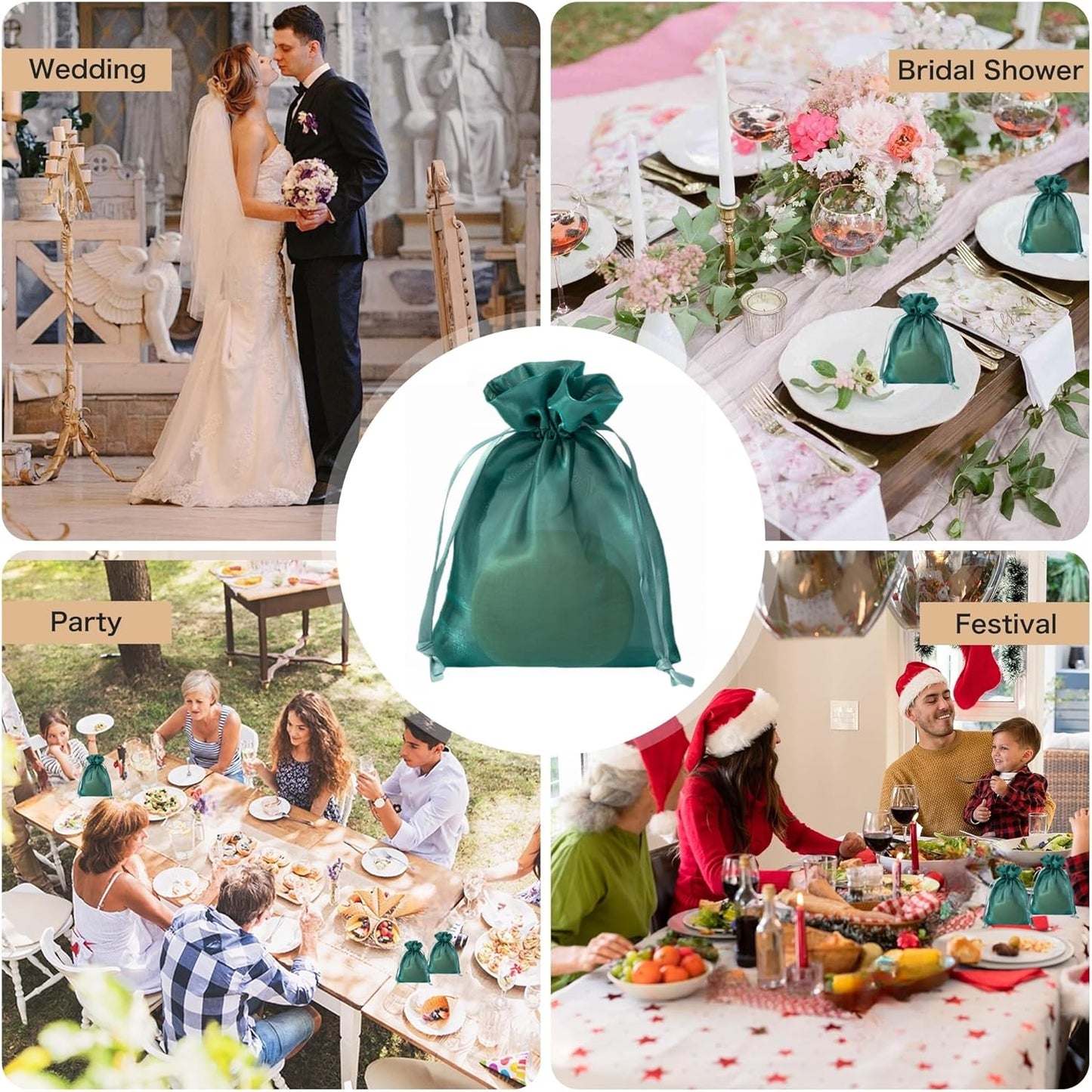 QIANF 20 Pcs Dark Green Small Organza Bags 3X4 inch for Wedding Favors with Drawstring, Mini Mesh Gift Bags Jewelry Pouch for Candy Bridal Shower Party Favor Baby Shower Christmas