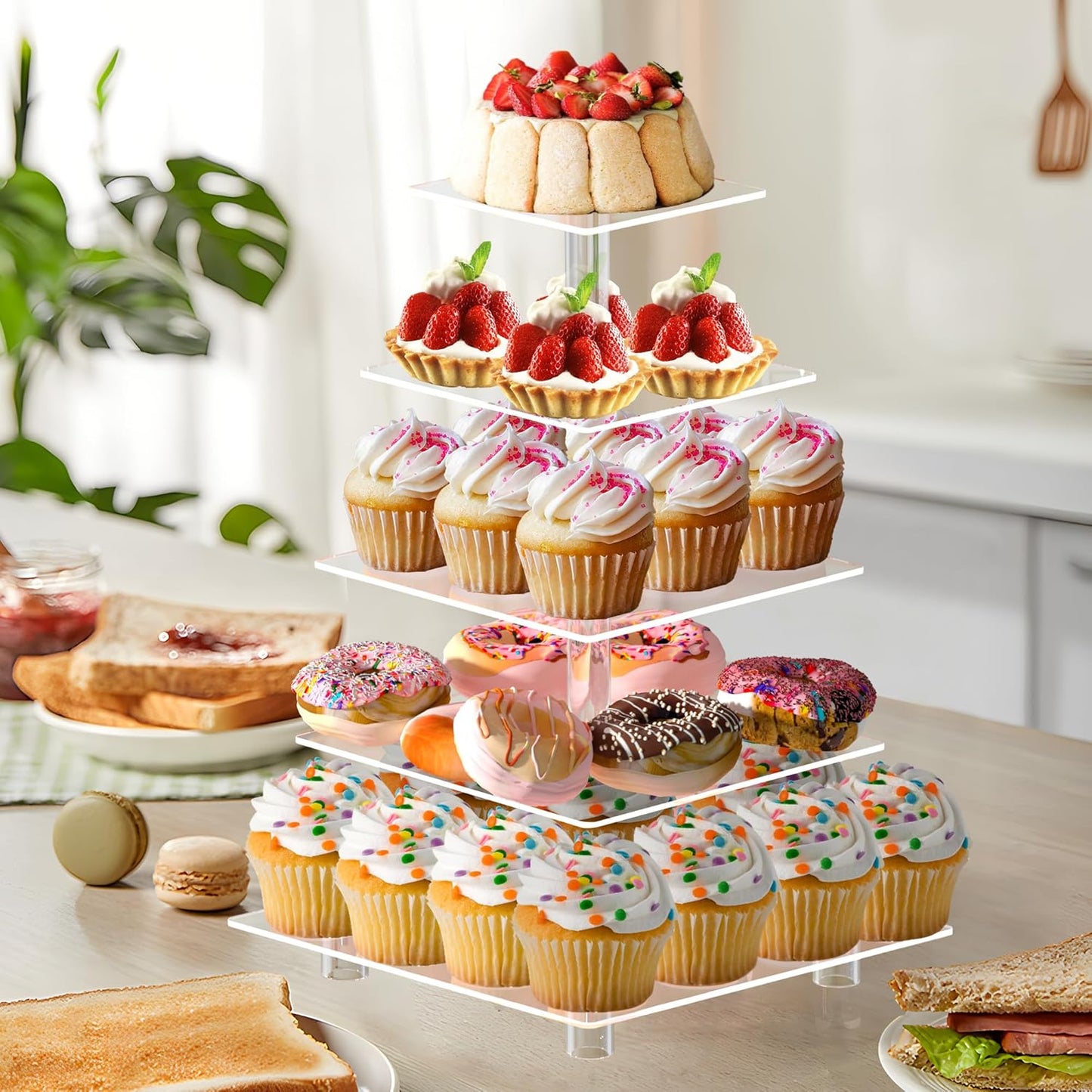 Cupcake Stand for 50 Cupcakes, 5 Tier Cupcake Holder, Large Clear Cupcake Tower, Acrylic Cupcake Stand, Cupcake Display Stand for Party, Wedding, Birthday, Baby Shower, Halloween