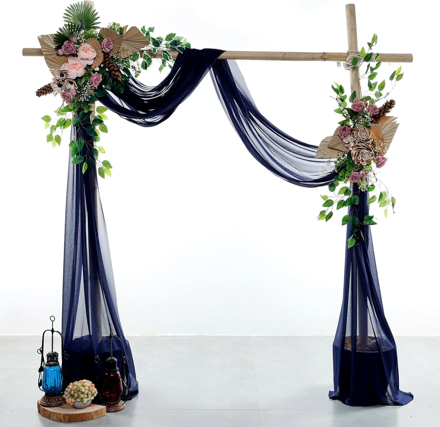 VDS Pack of 4 Panel (30 Inch X 20 Feet) Wedding Arch Draping Fabric Sheer Chiffon Fabric Drapery for Wedding Ceremony Reception Swag Backdrop Canopy Chuppah ARBO Altars Decoration (Navy Blue)