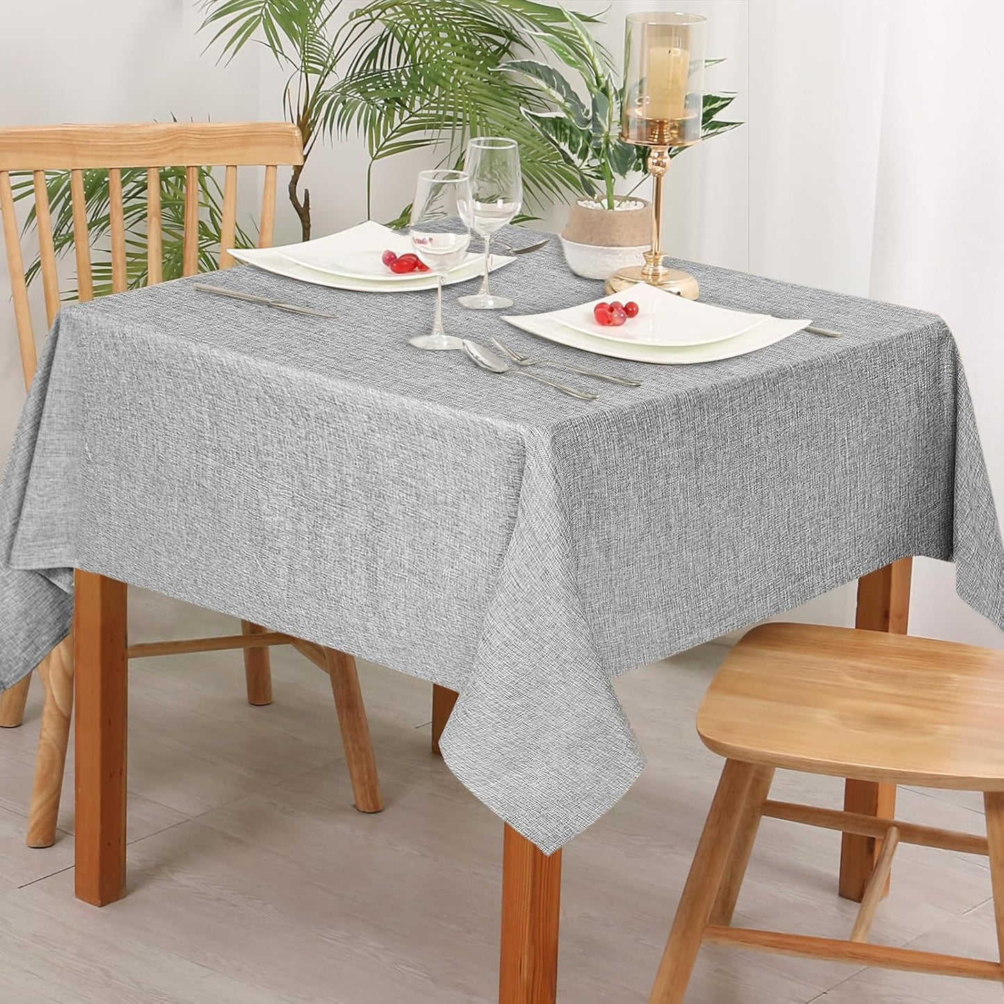 Hiasan Faux Linen Square Tablecloth - Wrinkle and Stain Resistant Washable Table Cloth for Kitchen Dining Room Holiday Table Cover for Dinner, Light Grey, 70 x 70 Inch