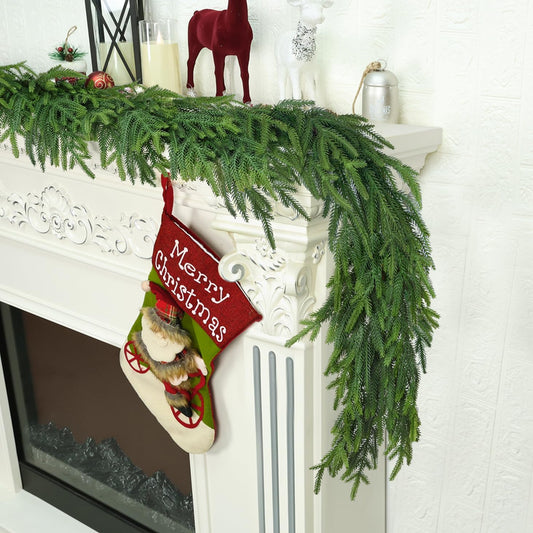 16 Ft Christmas Cedar Garland for Staircase Railing Real Touch Soft Bendable Faux Winter Xmas Greenery Pine Garlands Mantle Garland for Decoration for Window Fireplace Door Railing Wall Home Decor