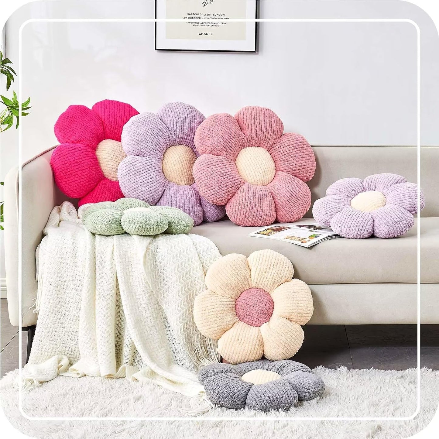 Soft White Pink 19.6" Flower Pillow for Home Decor, Cute Shaped Floor Pillow Aesthetic Plush Decorative Pillow for Bed Sofa Couch