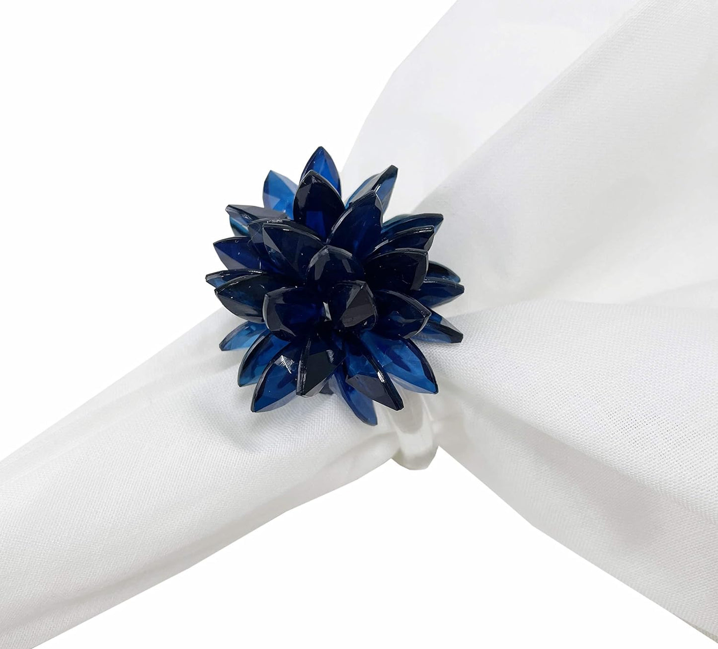 Fennco Styles Crystal Design Collection Napkin Rings - Set of 4 (Navy Blue, 2"x2")