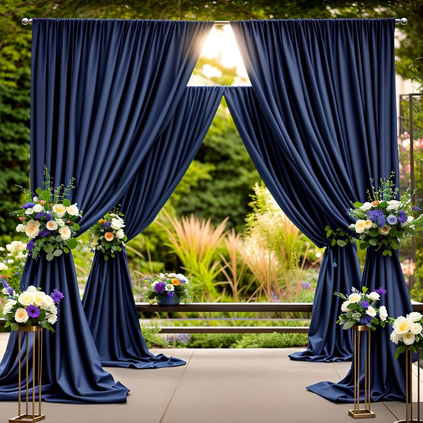 20 ft x 8 ft Navy Blue Backdrop Curtain Panels, 4 Panels 5 ft x 8 ft Wrinkle Free Polyester Photography Backdrop Drapes, Wedding Party Home Decoration Supplies