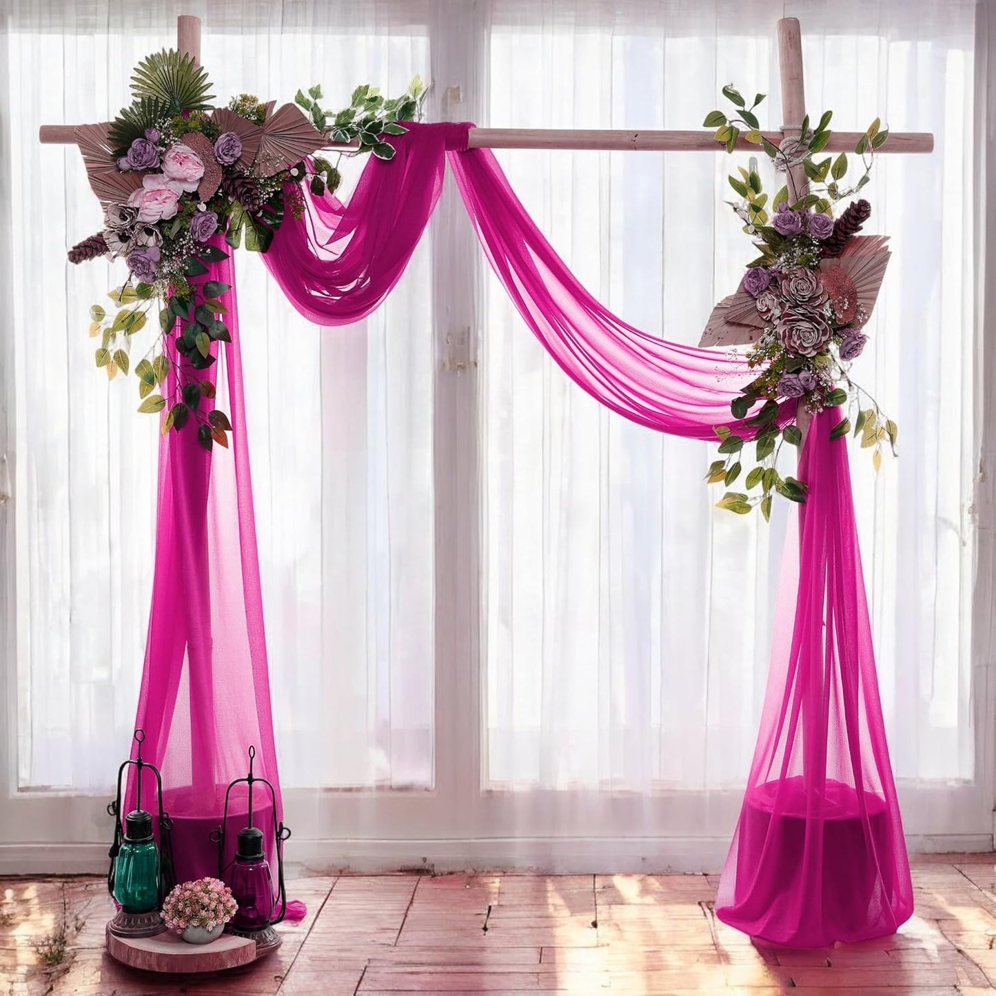 MDS Halloween Chiffon Draping Fabric - 2 Panel, 30" Wide x 50ft Long - Sheer Spooky Arbor & Canopy Drapery for Haunted House Backdrops, Party Ceilings, DIY Costumes & Themed Events - Magenta