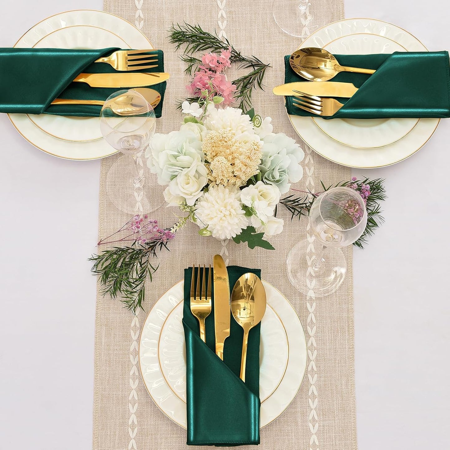 12 Pieces Forest Green Satin Napkins, 17" x 17" Square Table Napkins, Silky Soft Smooth Washable Napkins for Restaurant, Weddings, Dinner, Party Decoration