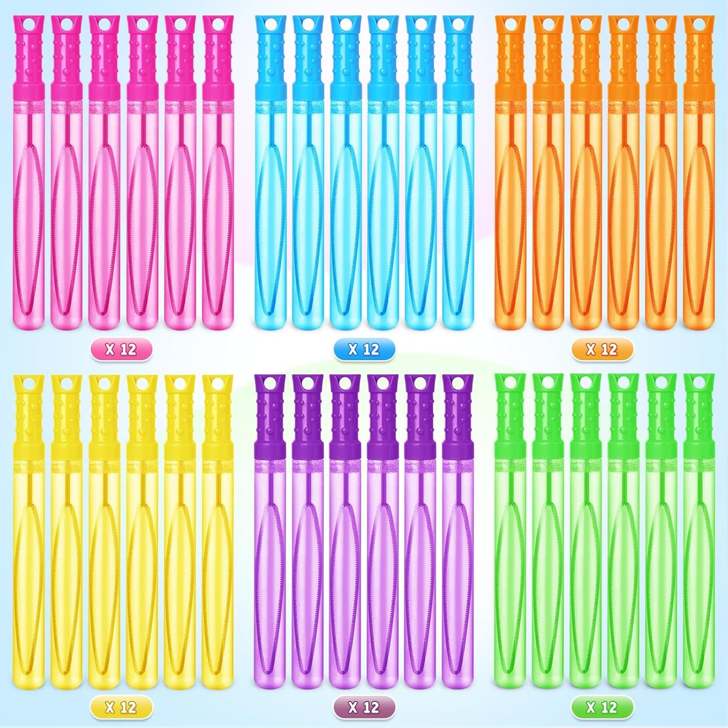 Bubble Wand, 72 Pcs Bubble Wands Bulk in 6 Colors, Bubble Party Favors for Kids, Summer Toys, Indoor Outdoor Activity, Themed Birthday, Wedding, for Girls & Boys