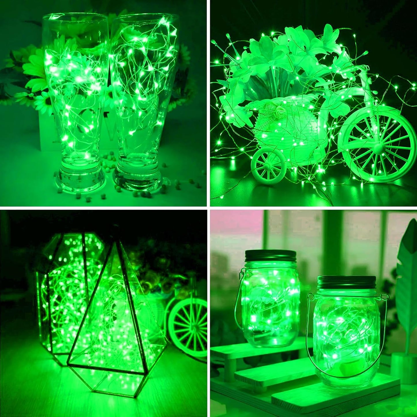 ZGWJ 50 Pack Fairy Lights Battery Operated, 7ft 20 Mini LED Fairy String Lights Silver Wire 3 Modes for DIY, Parties, Wedding, Bedroom, Halloween Christmas Decoration Green