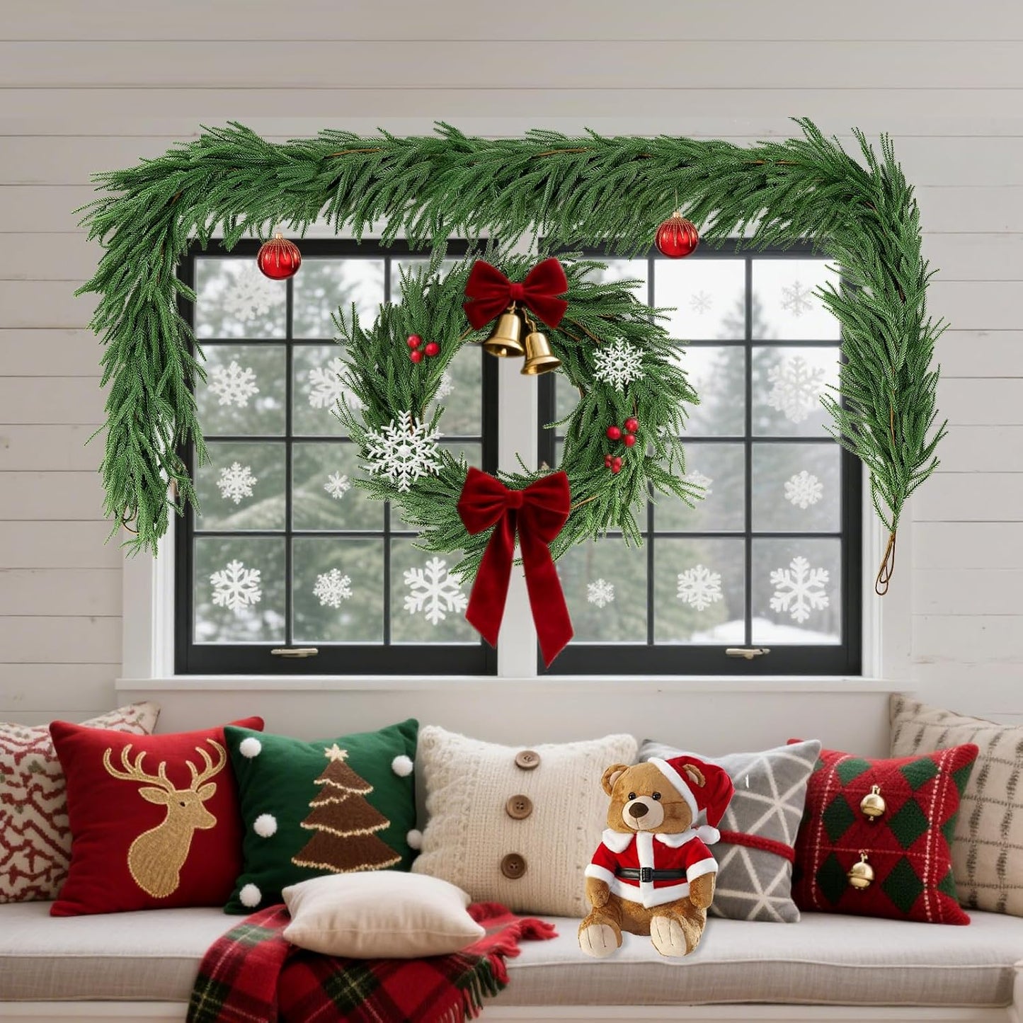 Artificial Norfolk Pine Garlands,Real Touch Artificial Greenery Garland for Table, Mantle, Wall,Indoor Outdoor Holiday Winter Christmas Decorations (4, 6FT)
