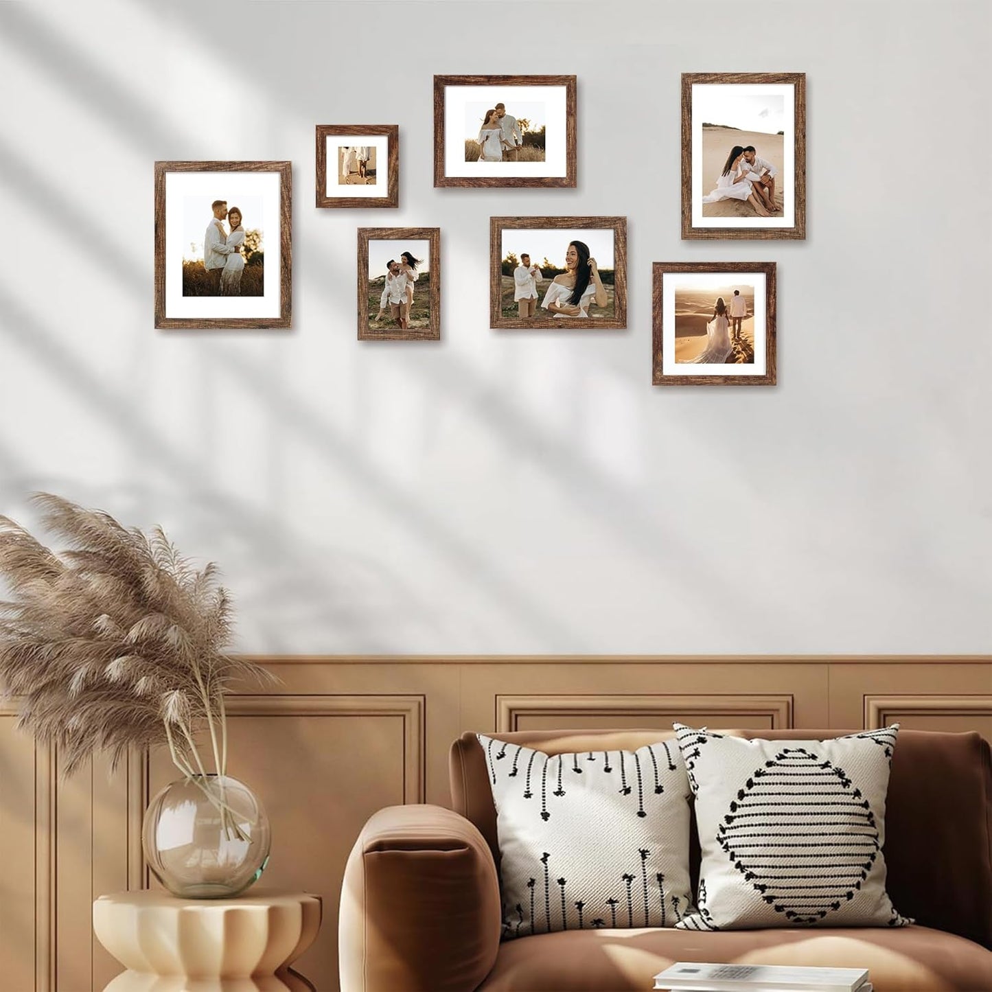 9x12 Picture Frame Set of 4 with Tempered Glass, Wooden Rustic Frame Display 6x8 Pictures with Mat or 9 x 12 Without Mat, Photo Frame for Wall Mount and Tabletop Display