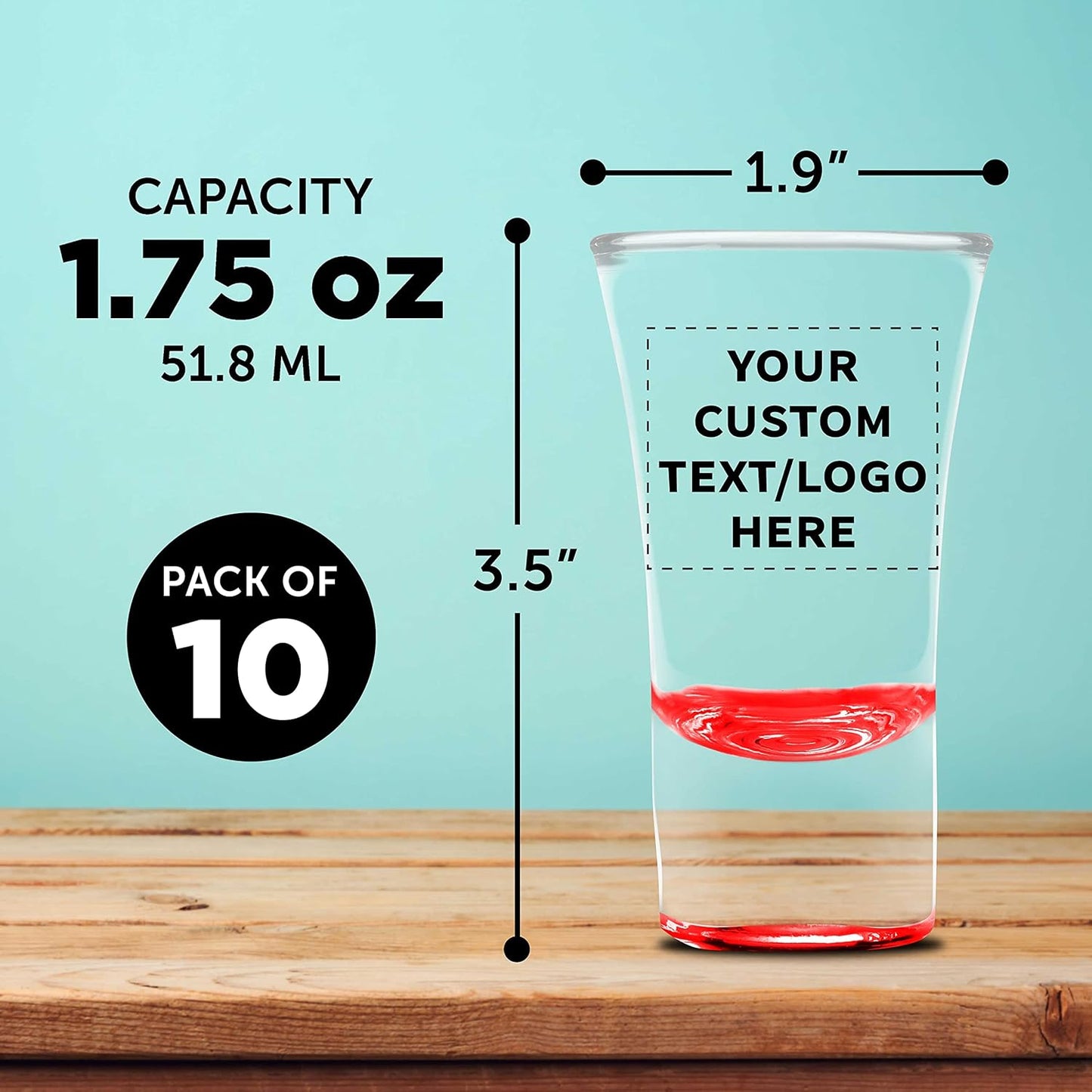Custom 2 oz. Lord Shooter Etched Shot Glasses, 10 pack, Personalized Text, Logo, 21st Birthday Party, Lounge Glassware, Red