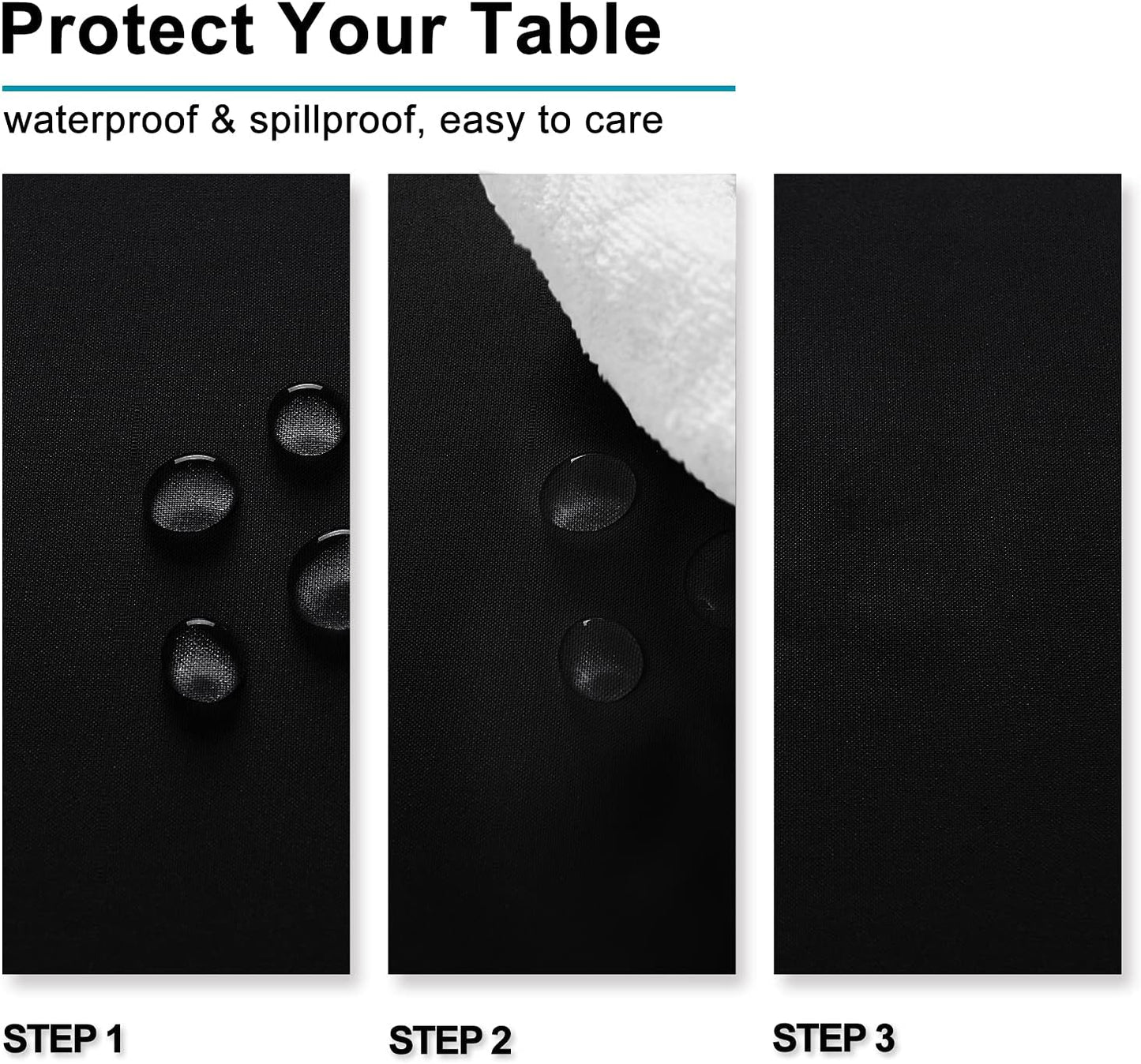 Hiasan Black Rectangle Tablecloth - 70 x 120 Inch - Waterproof & Wrinkle Resistant Washable Fabric Table Cloth for Dining, Party and Outdoor use