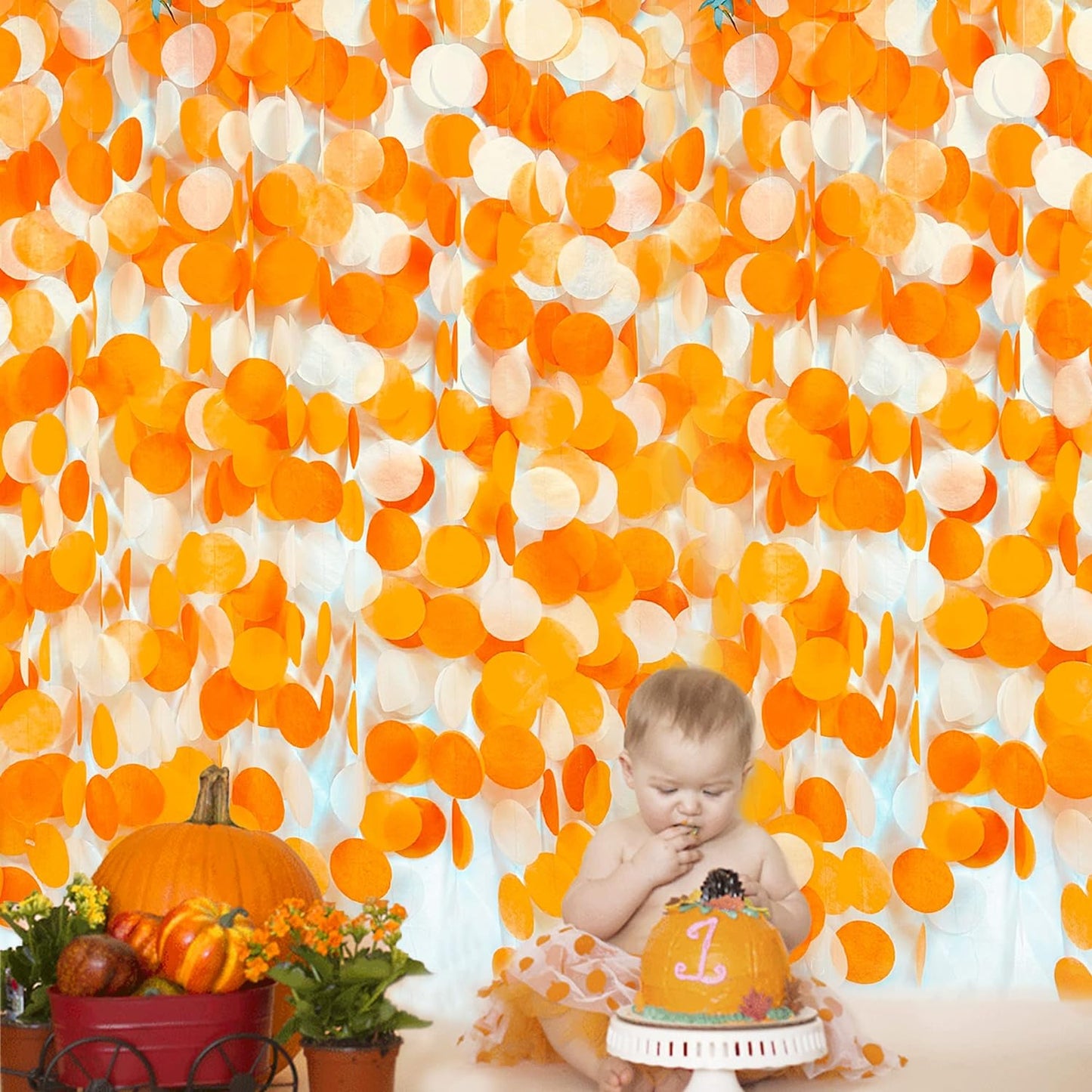 205 Ft Orange Party Decorations Big Circle Dots Backdrop Garland Ombre Orange Tissue Paper Polka Dot Hanging Streamer for Birthday Engagement Wedding Fall Autumn Thanksgiving Harvest Party Supplies