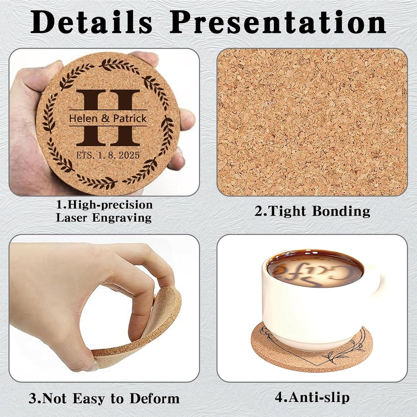 Custom Coasters Personalized Cork Coasters Bulk with Logo Wedding Personalized Cork Natural Wood Engraved Drink for Wedding Favors (Cork Coasters - Circle)