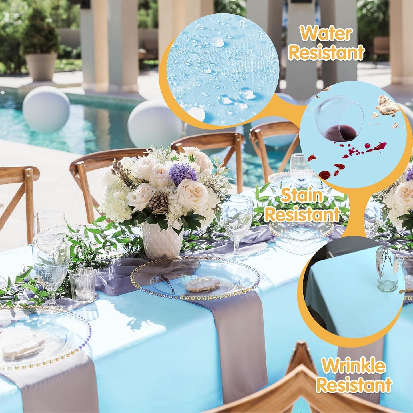 BRILLMAX 6 Pack Light Blue Tablecloths for 6 Foot Rectangle Tables 60 x 102 Inch - 6ft Rectangular Bulk Linen Polyester Fabric Washable Cloth Cover for Wedding Reception Banquet Birthday Party