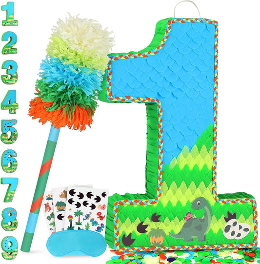 Number 1 Pinata for Birthday Party Decorations, Jungle Dinosaur Piñata Games Toy (1th)
