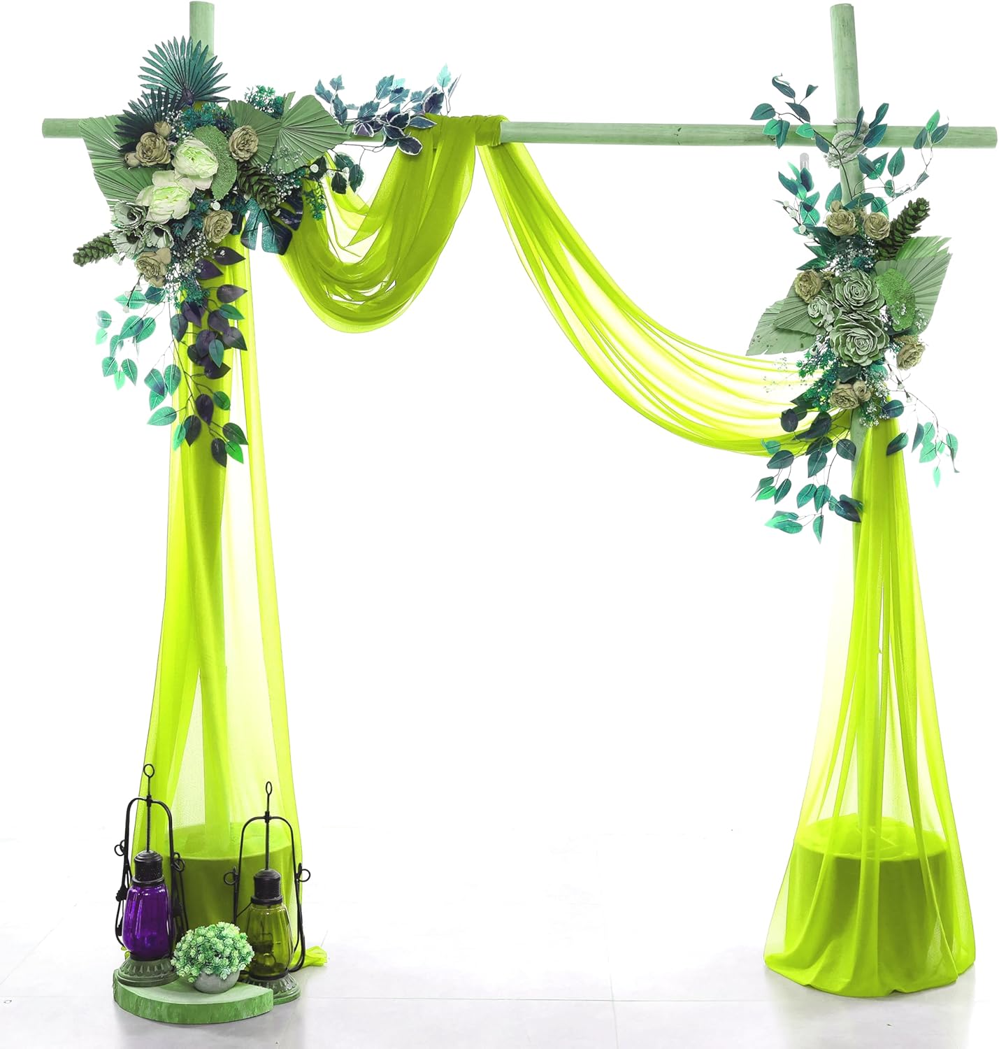 VDS Pack of 1 Panel (30 Inch X 30 Feet) Wedding Arch Draping Fabric Sheer Chiffon Fabric Drapery for Wedding Ceremony Reception Swag Backdrop Canopy Chuppah ARBO Altars Decoration (Parrot Green)