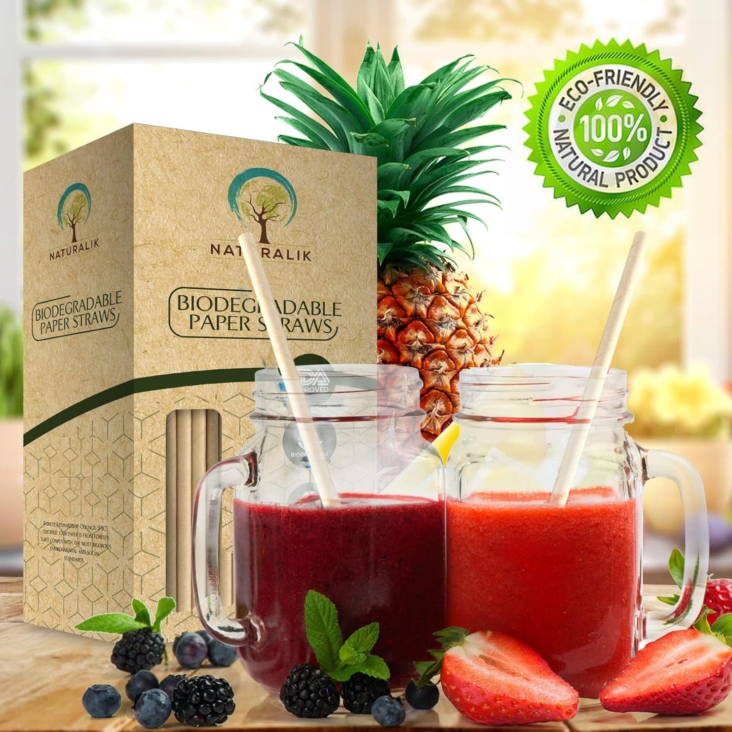 300/1000-Pack Extra Durable Brown Paper Straws Biodegradable- Premium Toxin Free Paper Straws Bulk- Drinking Straws for Juices, Restaurants and Party supplies, 7.7" (Brown, 300ct)
