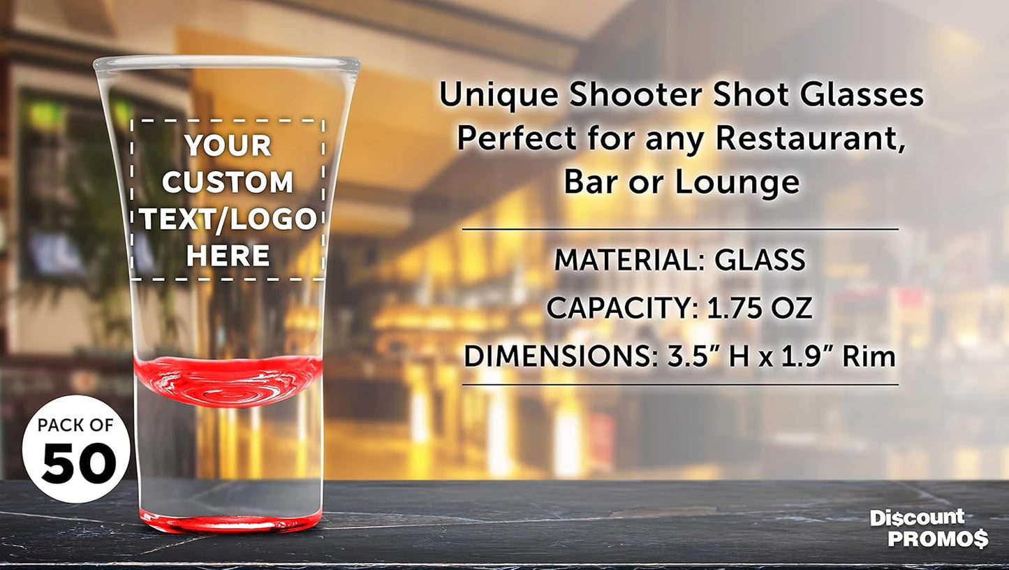Custom 2 oz. Lord Shooter Etched Shot Glasses, 50 pack, Personalized Text, Logo, 21st Birthday Party, Lounge Glassware, Red