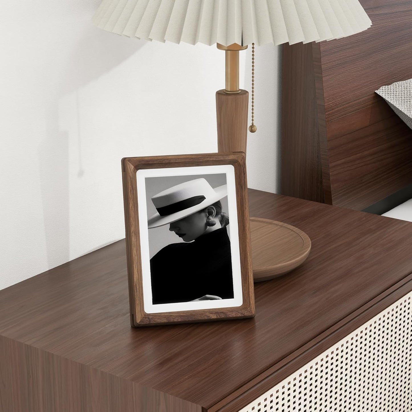 5x7 Wooden Picture Frames USA-Sourced Natural Walnut Wood Solid Wood Photo Frame Handcrafted Rounded Corner with Mat to 4x6 Picture Display with Real Glass Family Picture, Wedding Picture