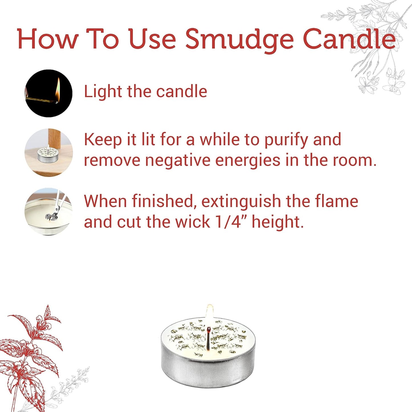 SOUL STICKS 12 Pack Little Smudgies Tealight Candles Smudge Candle for Cleansing House, Meditation, Chakra Healing | Made with Crystals and Herbs (White Sage & Dragon's Blood)