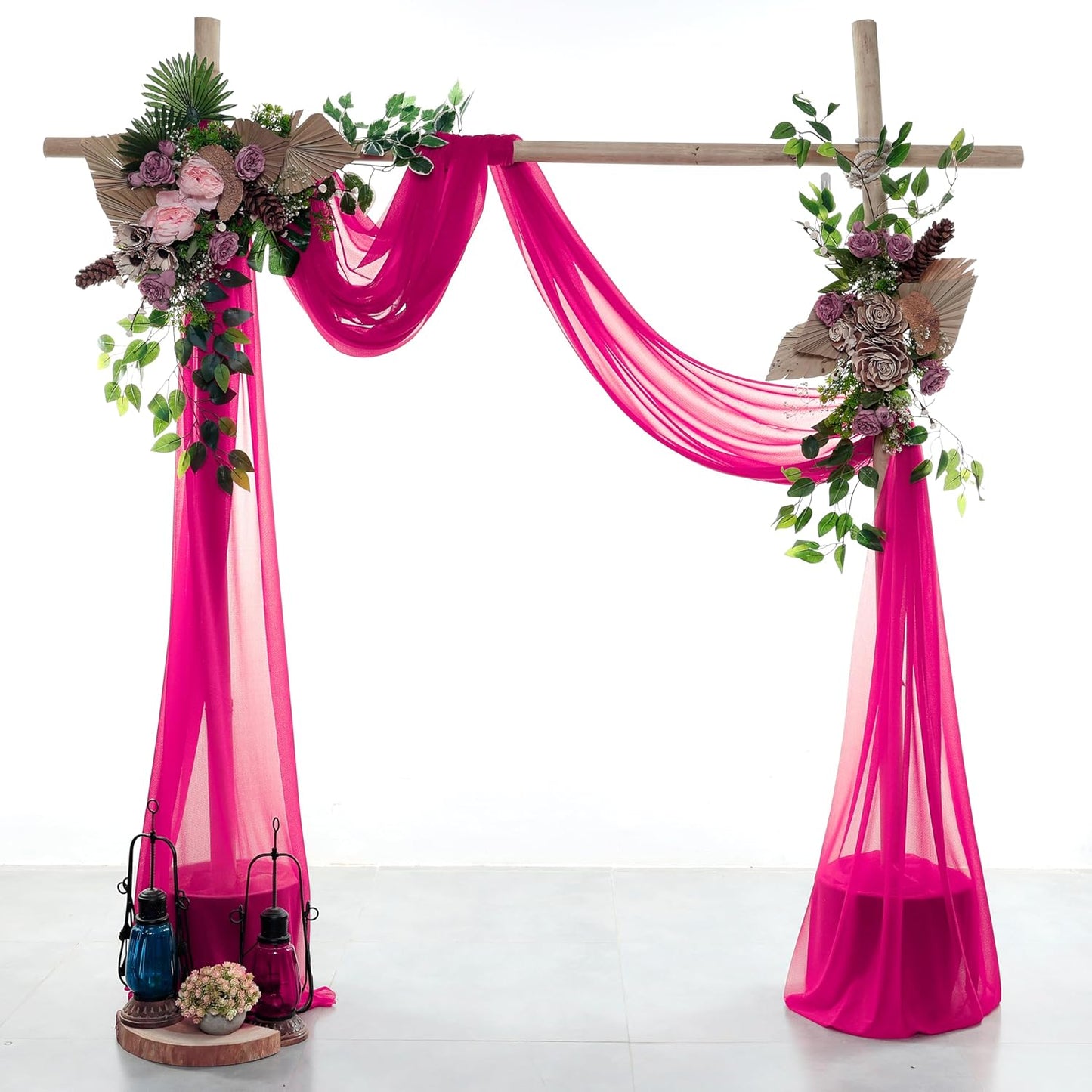 VDS Pack of 1 Panel (30 Inch X 50 Feet) Wedding Arch Draping Fabric Sheer Chiffon Fabric Drapery for Wedding Ceremony Reception Swag Backdrop Canopy Chuppah ARBO Altars Decoration (Hot Pink)