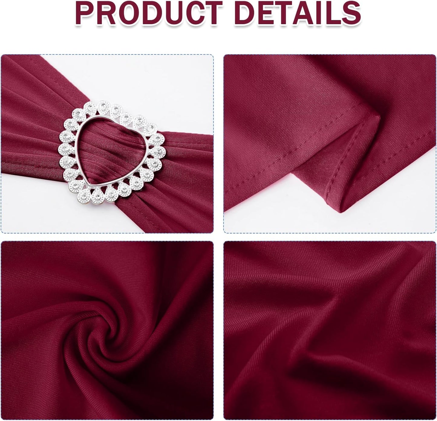 Howhic Pack of 30 Spandex Chair Sashes Bows Stretch Chair Cover Band with Buckle Slider Universal Elastic Chair Ties for Wedding Banquet Party Event Decoration (Burgundy)