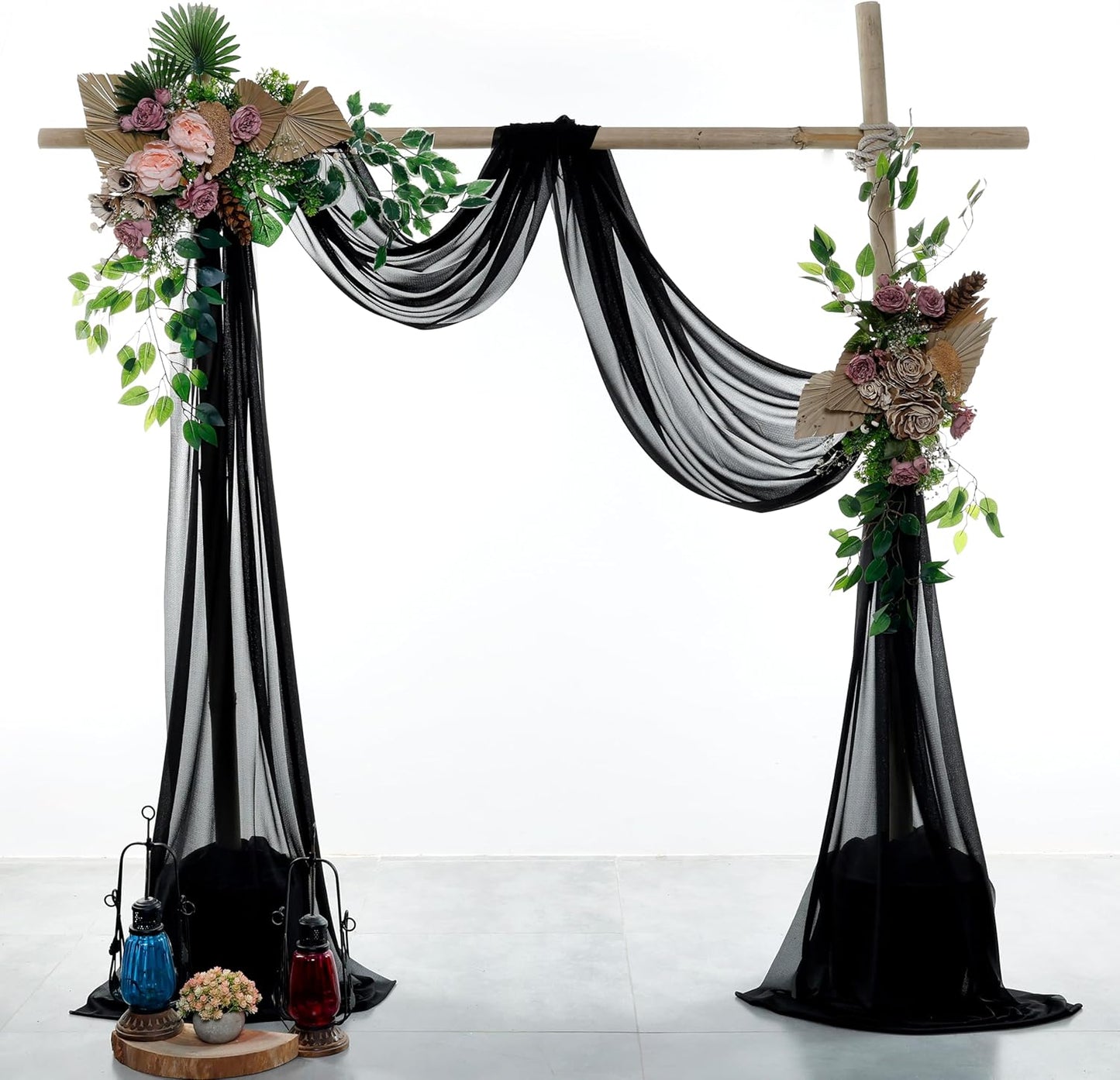 VDS Pack of 1 Panel (30 Inch X 50 Feet) Wedding Arch Draping Fabric Sheer Chiffon Fabric Drapery for Wedding Ceremony Reception Swag Backdrop Canopy Chuppah ARBO Altars Decoration (Black)