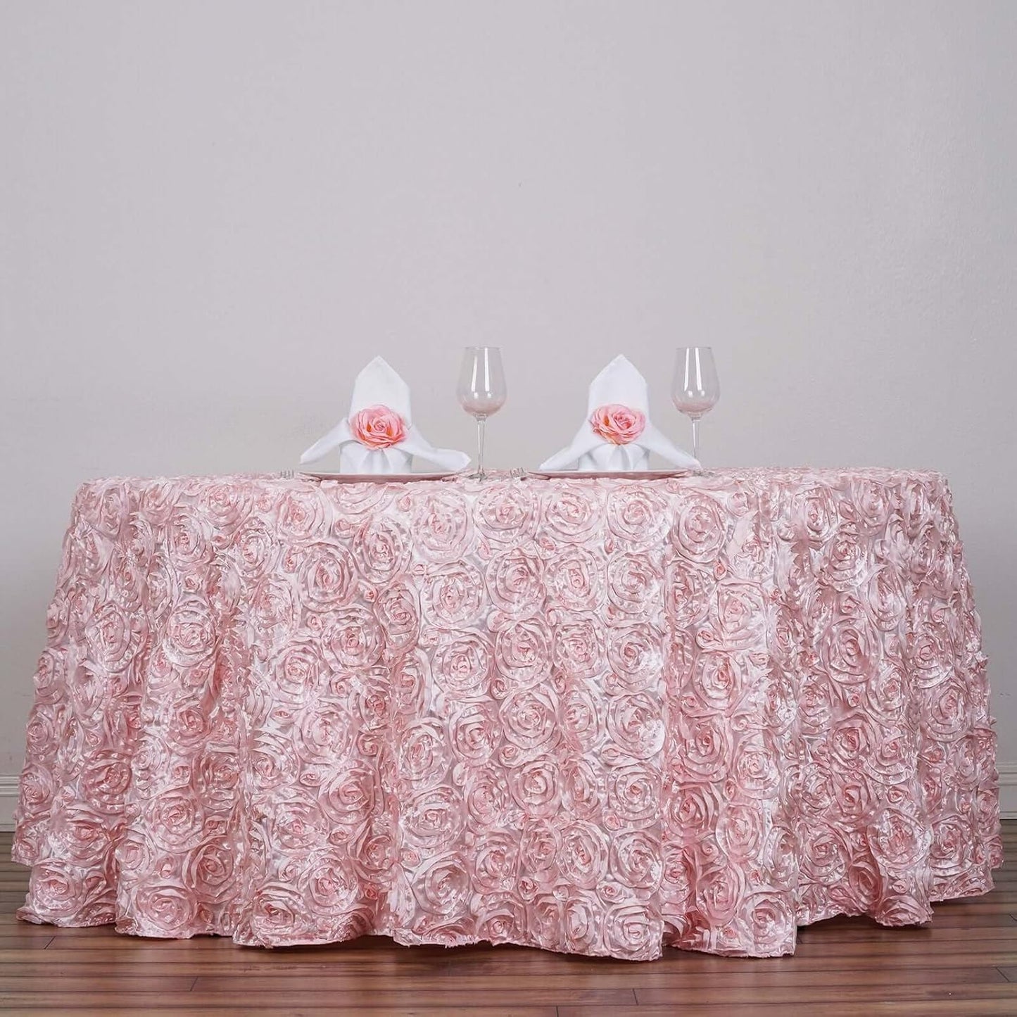 Efavormart 120" Wholesale Round Table Cover Blush Grandiose Rosette 3D Satin Tablecloth for Wedding Party Event Decoration