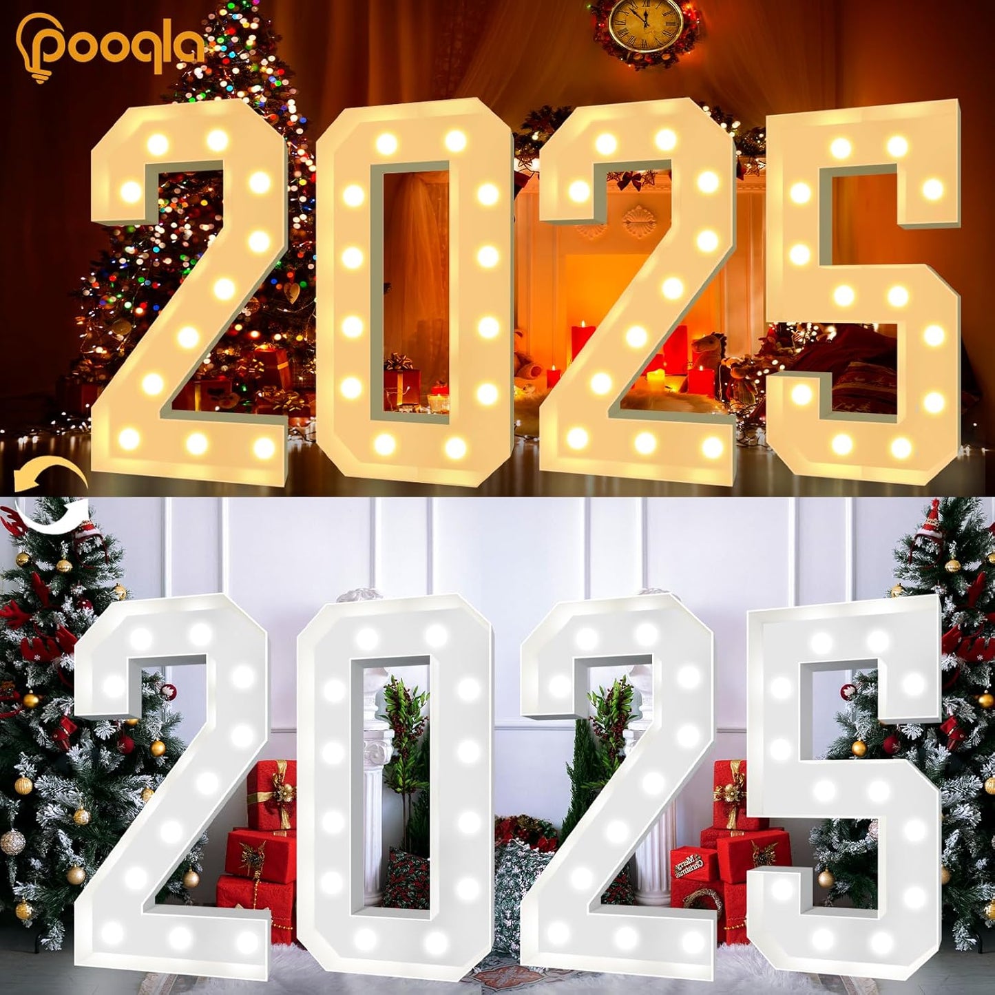 Pooqla 4 FT Light Up Marquee Numbers, Cool White and Warm White LED Large Lighted Marquee Numbers, Giant Mosaic Light Up Numbers for Balloons 8th 18th 80th Birthday Party Decoration, LED Number 8