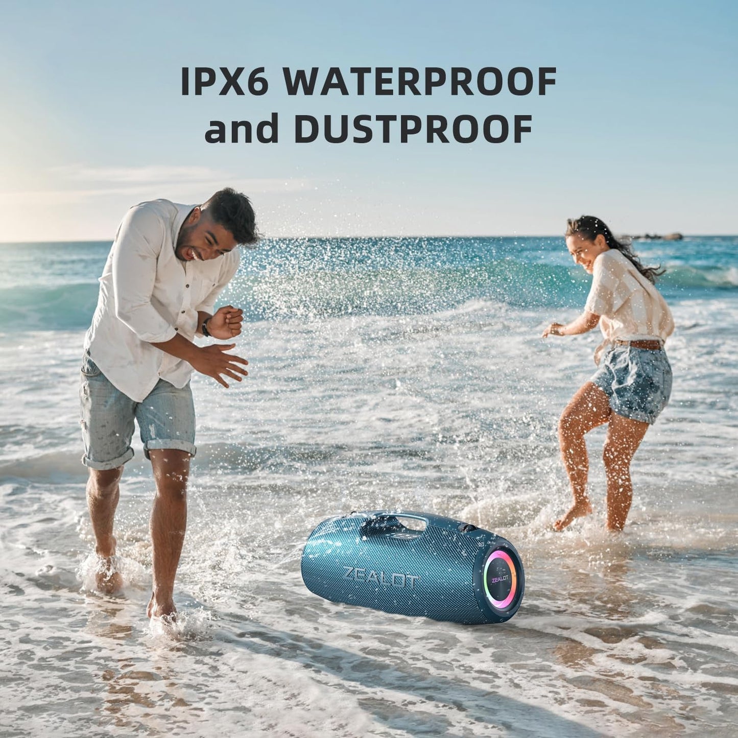 ZEALOT Bluetooth Speaker,120W Wireless Speakers with Booming Bass,IP67 Waterproof Speaker with LED Light, BT 5.2, Loud Bluetooth Speakers for Camping,Beach,Gifts(Blue)