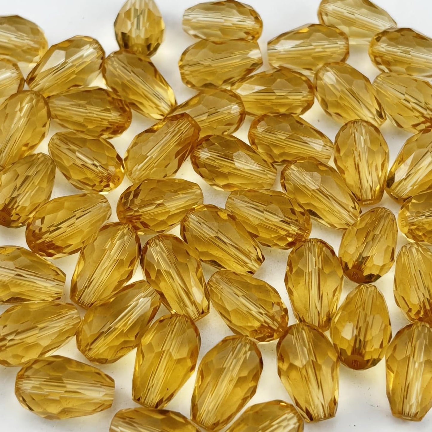 100pcs 8x12mm Teardrop Crystal Glass Beads for Jewelry Making, Faceted Vertical Hole Teardrop Glass Spacer Beads for Wind Chimes Bracelet Earring Necklace DIY Craft(Gold Champagne)
