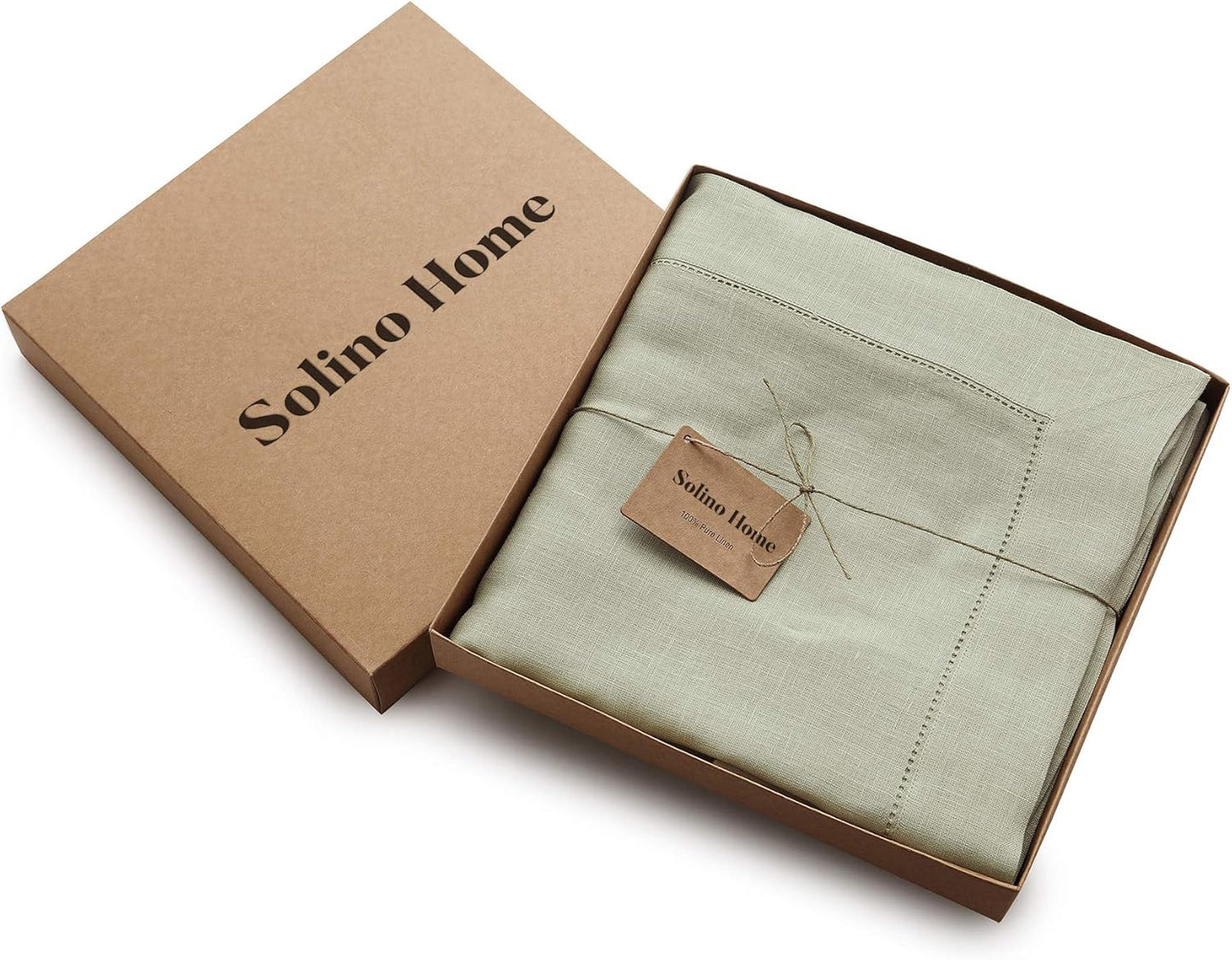 Solino Home Linen Tablecloth 60 x 108 Inch - Classic Hemstitch 100% Pure Linen Sage Green Table Cloth for Rectangle Tables - Machine Washable Tablecloth for Fall, Autumn, Thanksgiving, Christmas