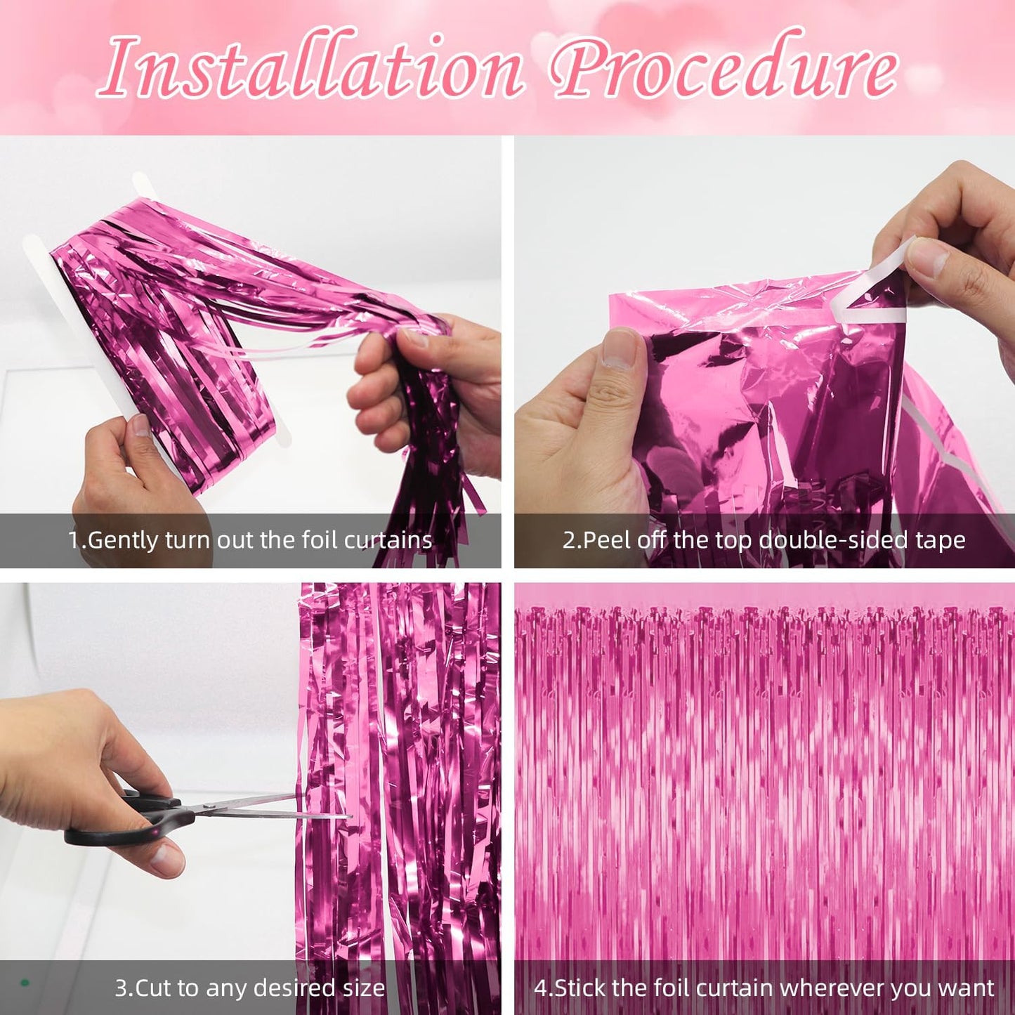 5 Pack Party Backdrop Decorations Pink Tinsel Curtain Party Backdrop Foil Fringe Birthday Decorations Photo Booth Streamer Pink Backdrop Theme Bachelorette Graduation Decorations