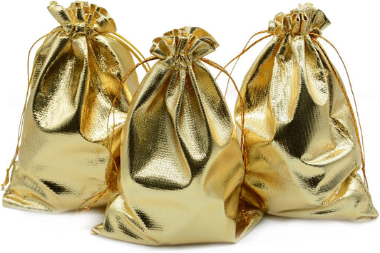 Pack of 100 6"x 8" Heavy Duty Gold Drawstring Organza Jewelry Pouches Wedding Party Christmas Favor Gift Candy Chocolate Bags