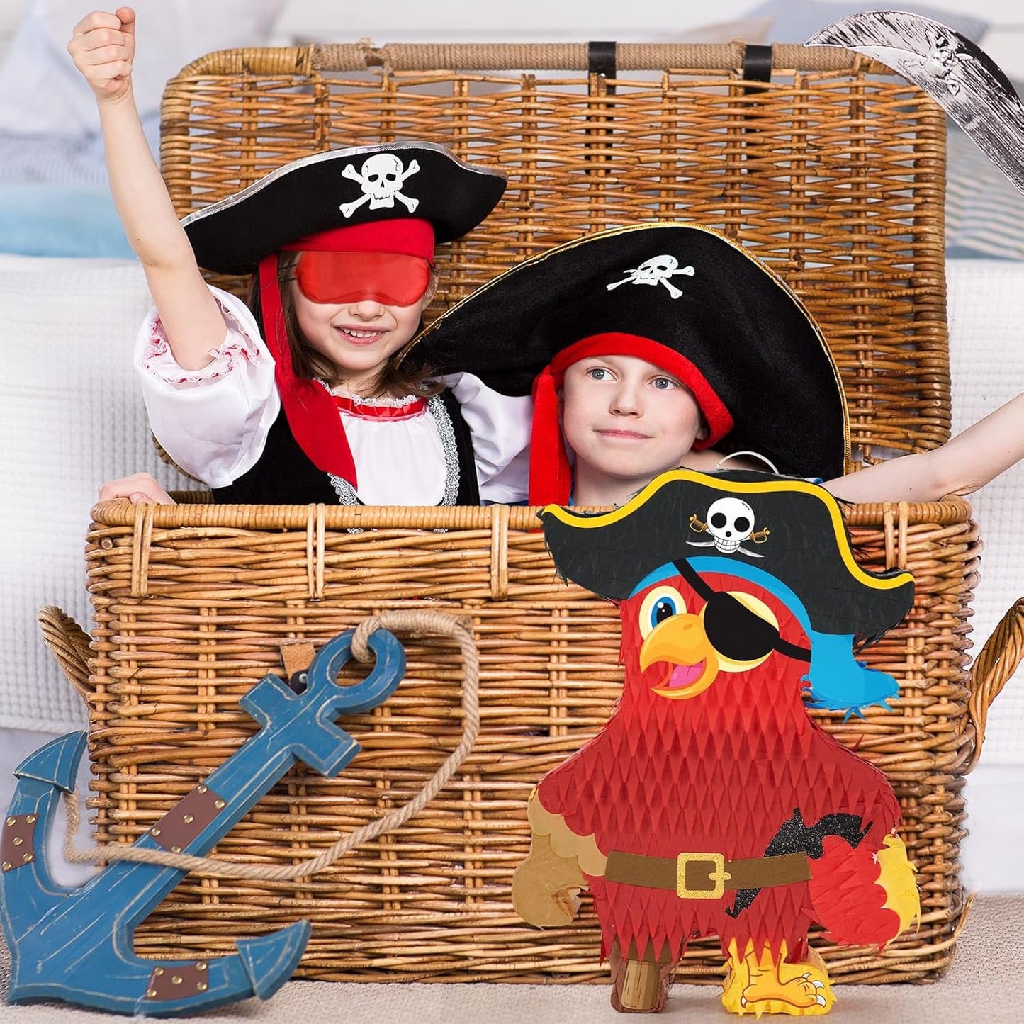 Wernnsai Pirate Piñata - Pirate Parrot Piñata with Blindfold and Bat for Boys' Birthday Party Adventure Theme Decorations