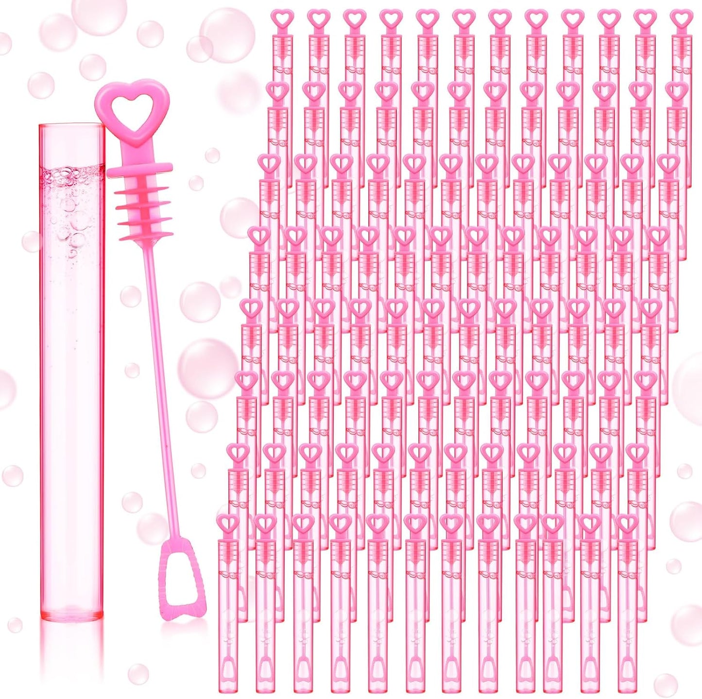 150 Pcs Bubble Wands Bulk for Wedding Party Mini Heart Wand with Bubble Solution for Wedding Bridal Showers Valentine Anniversary Graduation Birthday Supplies (Pink,Single Heart)