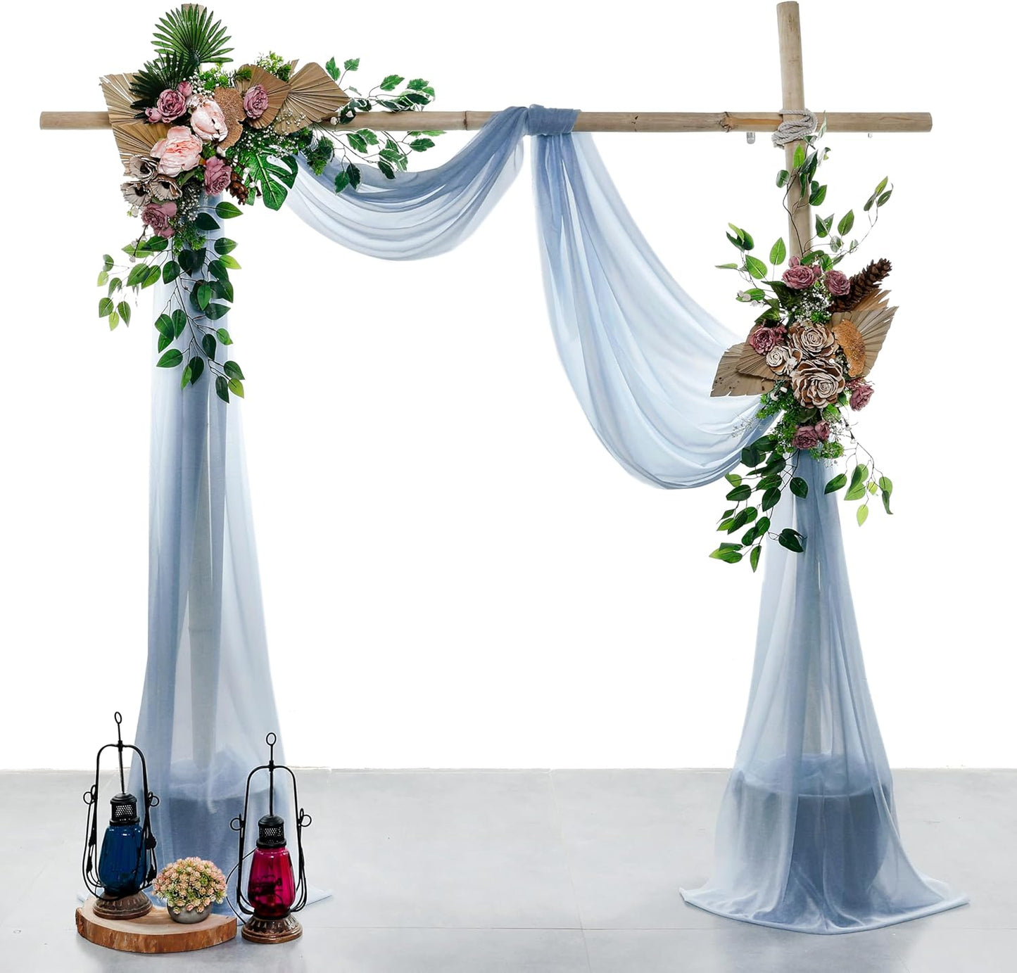 VDS Pack of 1 Panel (30 Inch X 50 Feet) Wedding Arch Draping Fabric Sheer Chiffon Fabric Drapery for Wedding Ceremony Reception Swag Backdrop Canopy Chuppah ARBO Altars Decoration (Dusty Blue)