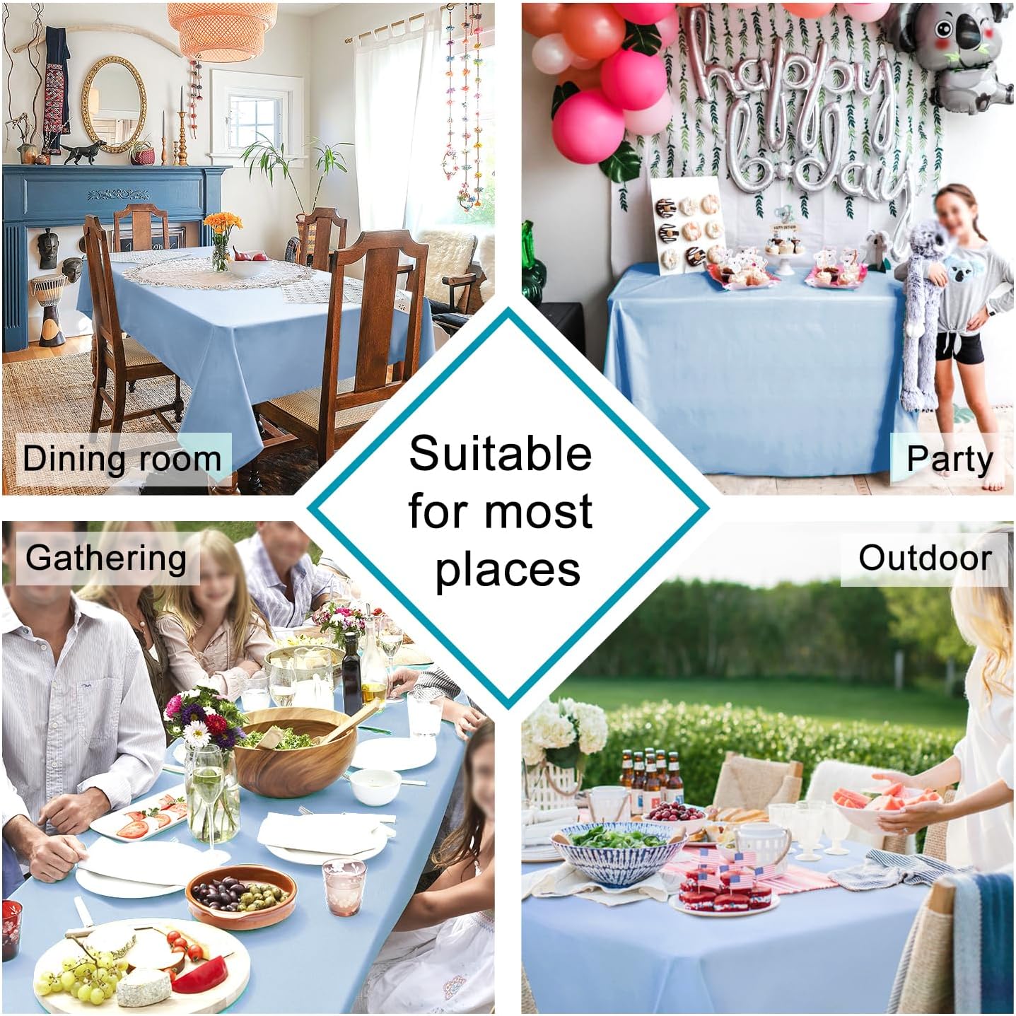 Hiasan Dusty Blue Rectangle Tablecloth - Waterproof Washable Polyester Fabric Table Cloth for Buffect Dining Birthday Party Wedding, 54 x 80 Inch