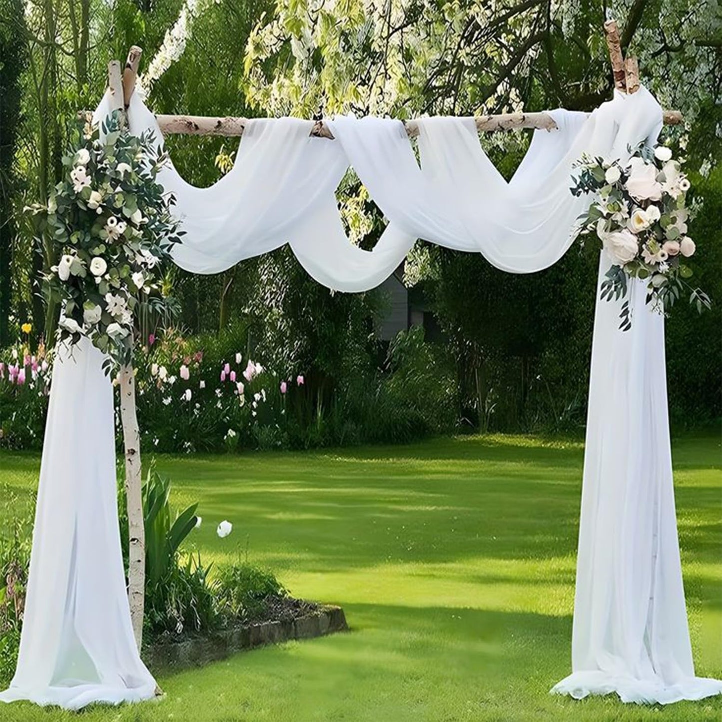 Wedding Arch Draping Fabric 2 Panels 20Ft Length x 28" Width White Arch Drapes Chiffon Fabric Sheer Curtains Backdrop for Party Bridal Decorations Wedding Ceremony Ceiling Stage Reception Decor