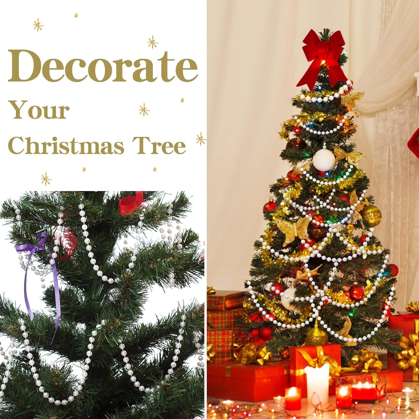 82 Feet Faux Pearl Beads Garland 6mm Craft String Pearls for Wedding Centerpiece Christmas Tree and Flowers Decoration DIY(White)