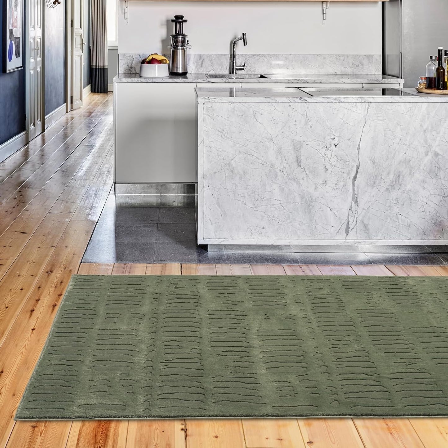 Revival Rugs Shell 3'11"x6'1" Machine Washable Area Rug for Kitchen Bedroom - 100% Recycled Oeko-TEX Certified, Medium Pile, Green