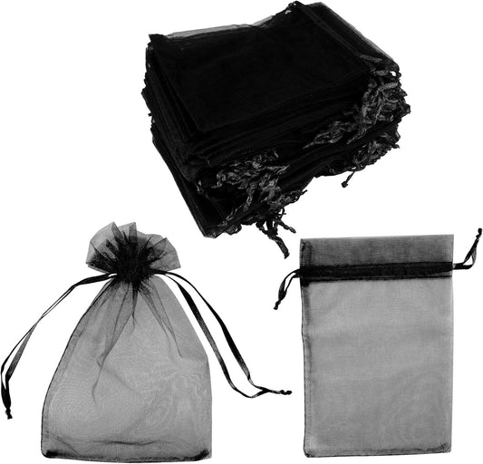 Super Z Outlet 100 Pack 4x6 Inch Mini Sheer Drawstring Organza Transparent Bags Jewelry Sack Pouches for Wedding, Party Decorations, Arts & Crafts Gifts (Black)