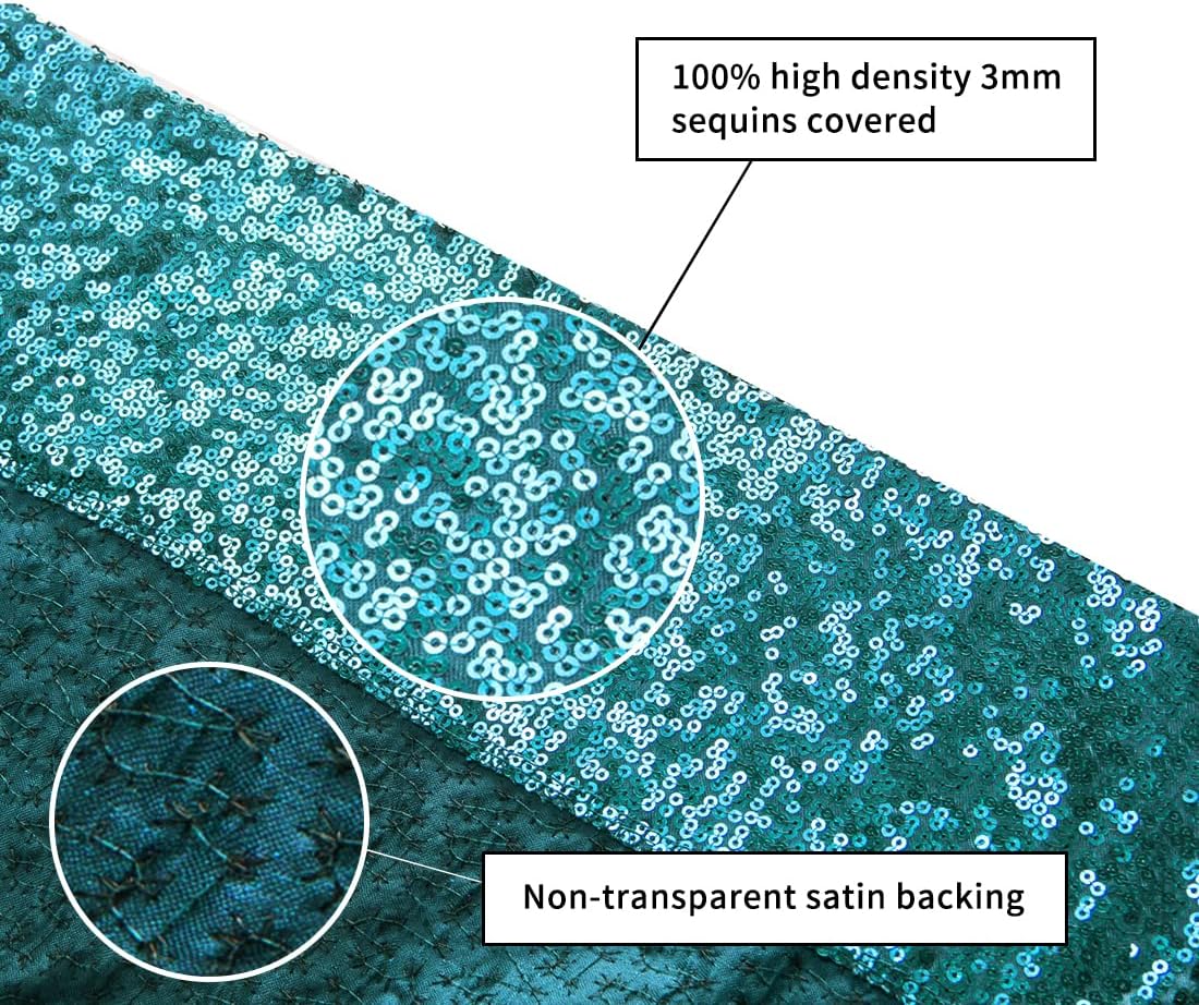 Poise3EHome 6Ft x 8Ft Teal Sequin Backdrop Curtain, Glitter Thick Satin Background Drapes, Opaque Sparkly Curtain, Sequin Backdrop for Xmas Thanksgiving Wedding Party Decor