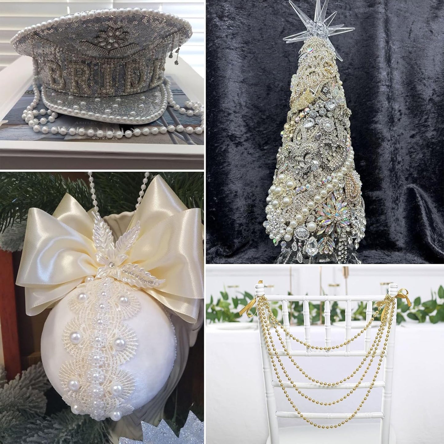 118 FT Pearl Beads Garland for Decoration, 5MM Craft Pearl Beads String Spool Ivory Color Faux Pearl Strand Roll for DIY Craft Wedding Party Christmas Tree Decoration