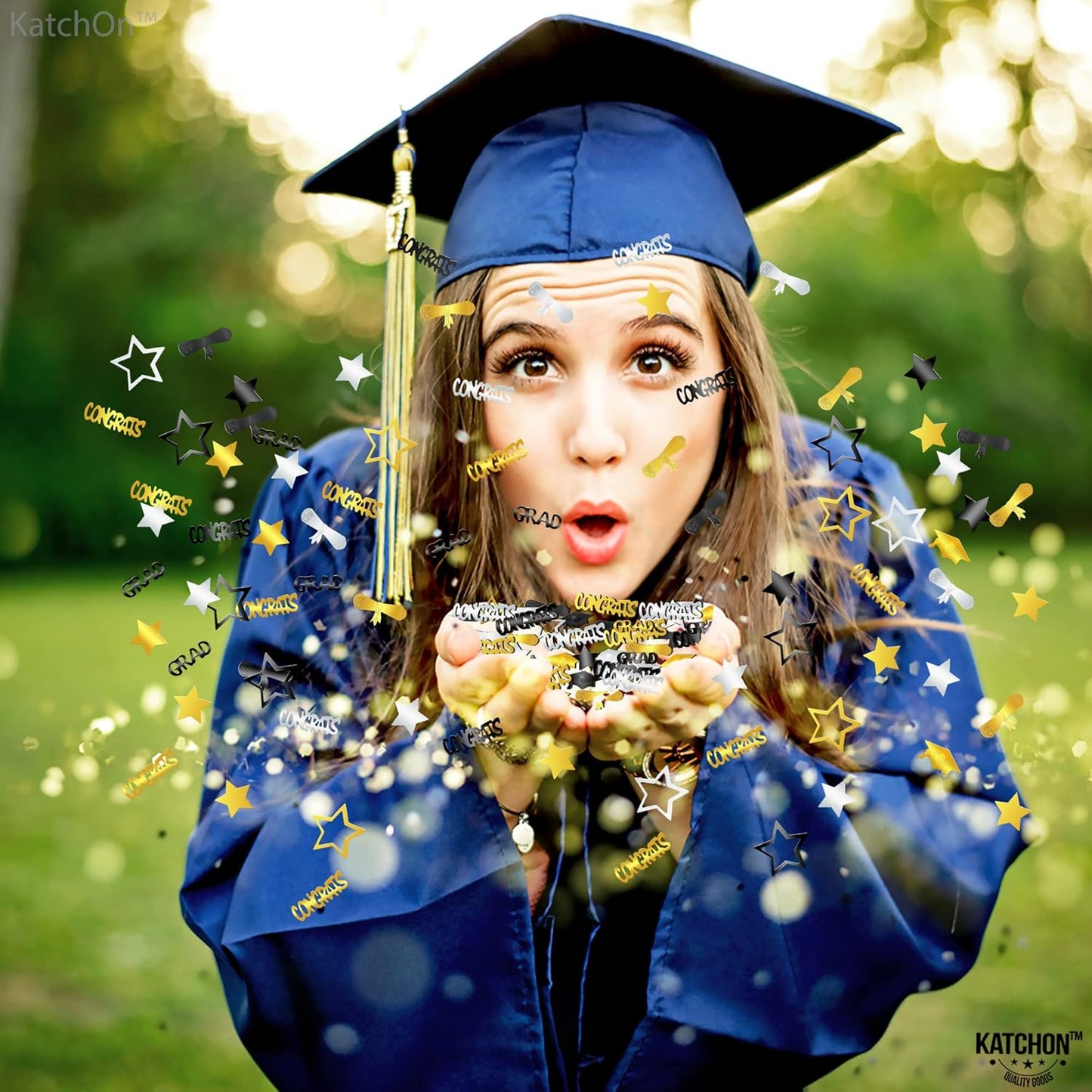 KatchOn, Congrats Grad Graduation Confetti 2025 - Pack of 1000 | Black and Gold Grad Decorations Class of 2025 | Grad Confetti Class of 2025 for Black and Gold Graduation Decorations 2025