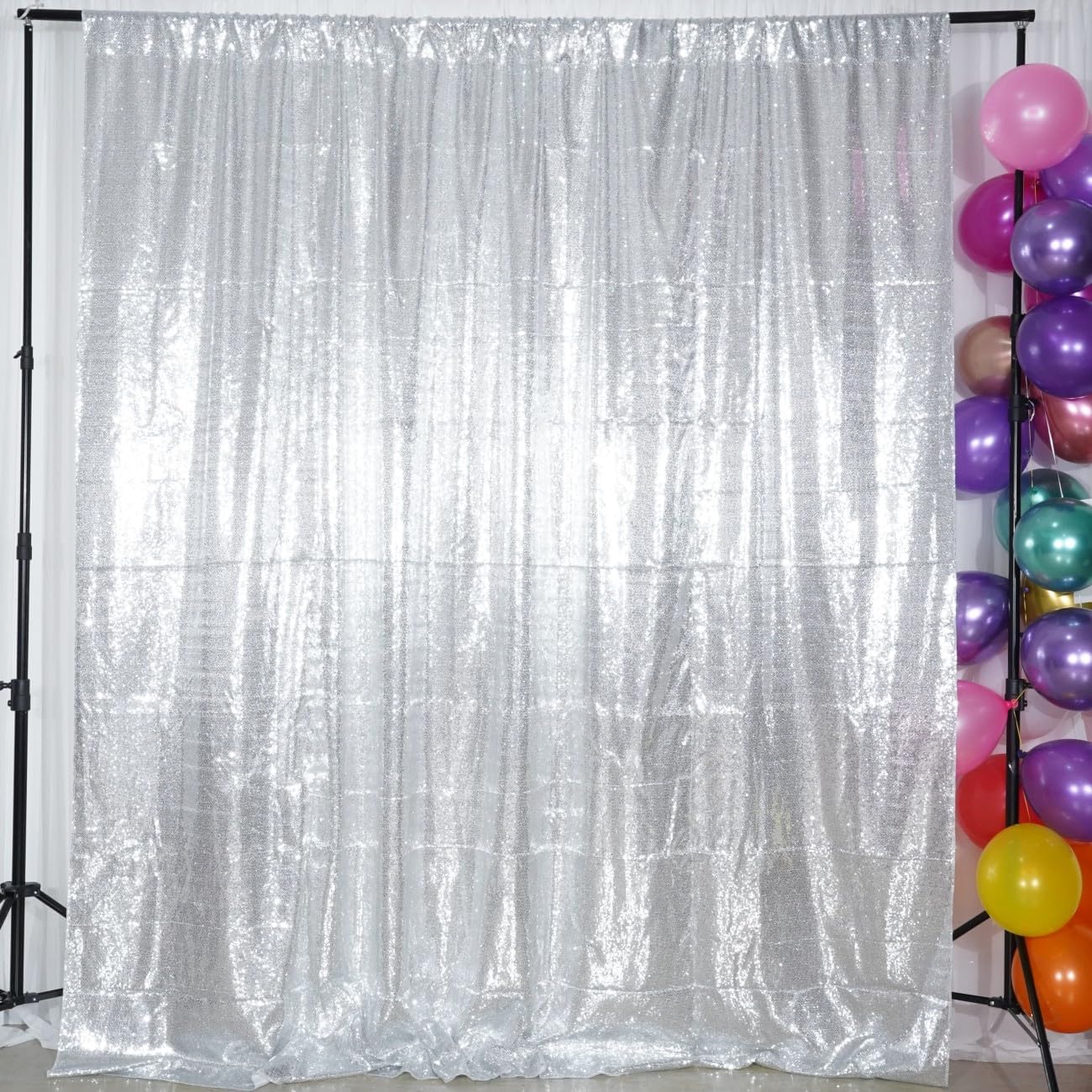 Poise3EHome 7Ft x 7Ft Silver Sequin Backdrop, Glitter Thick Satin Sequin Background Drapes, Sequence Xmas Thanksgiving Backdrop for Wedding Party Holiday Festival Decor