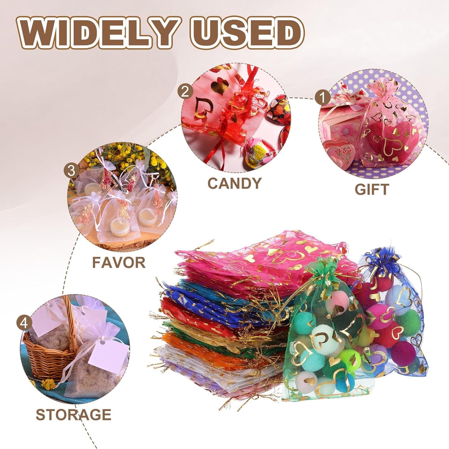 PATIKIL 100 Pcs 4x6 Inch Heart Printed Organza Bags, Gold Silver Sheer Heart Organza Bags with Drawstring for Christmas Candy Jewelry Party Wedding Favor Gift